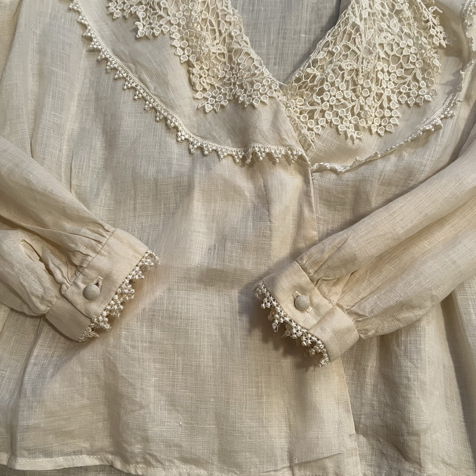 VTG Cloak of Many Colors Women’s 10 Linen Midi Skirt Set Ivory Crochet Victorian