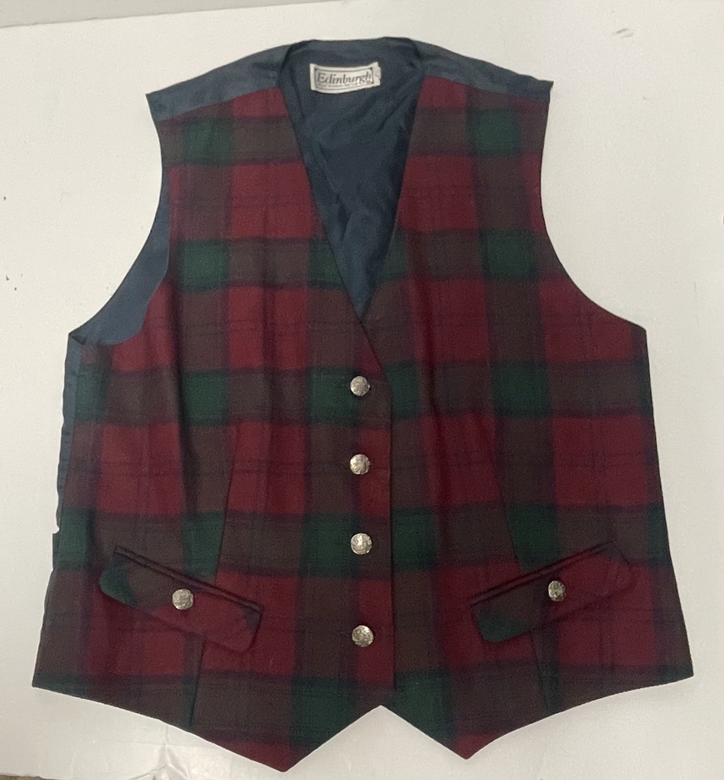 Vintage 90’s Edinburgh Women’s Vest 100% Pure New Wool Plaid Tie Waist Size 12