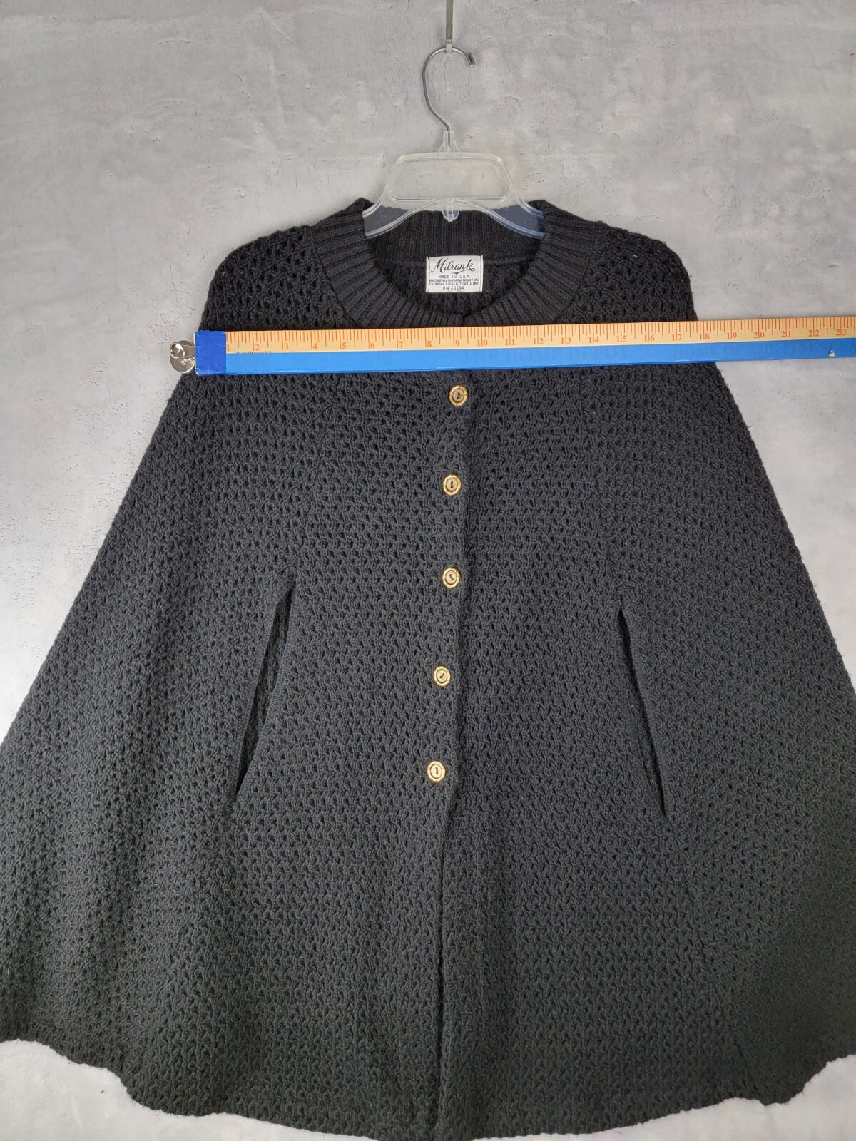 Vintage Milrank Boho Sweater Womens Large Black 70s Era Crochet Knit Poncho