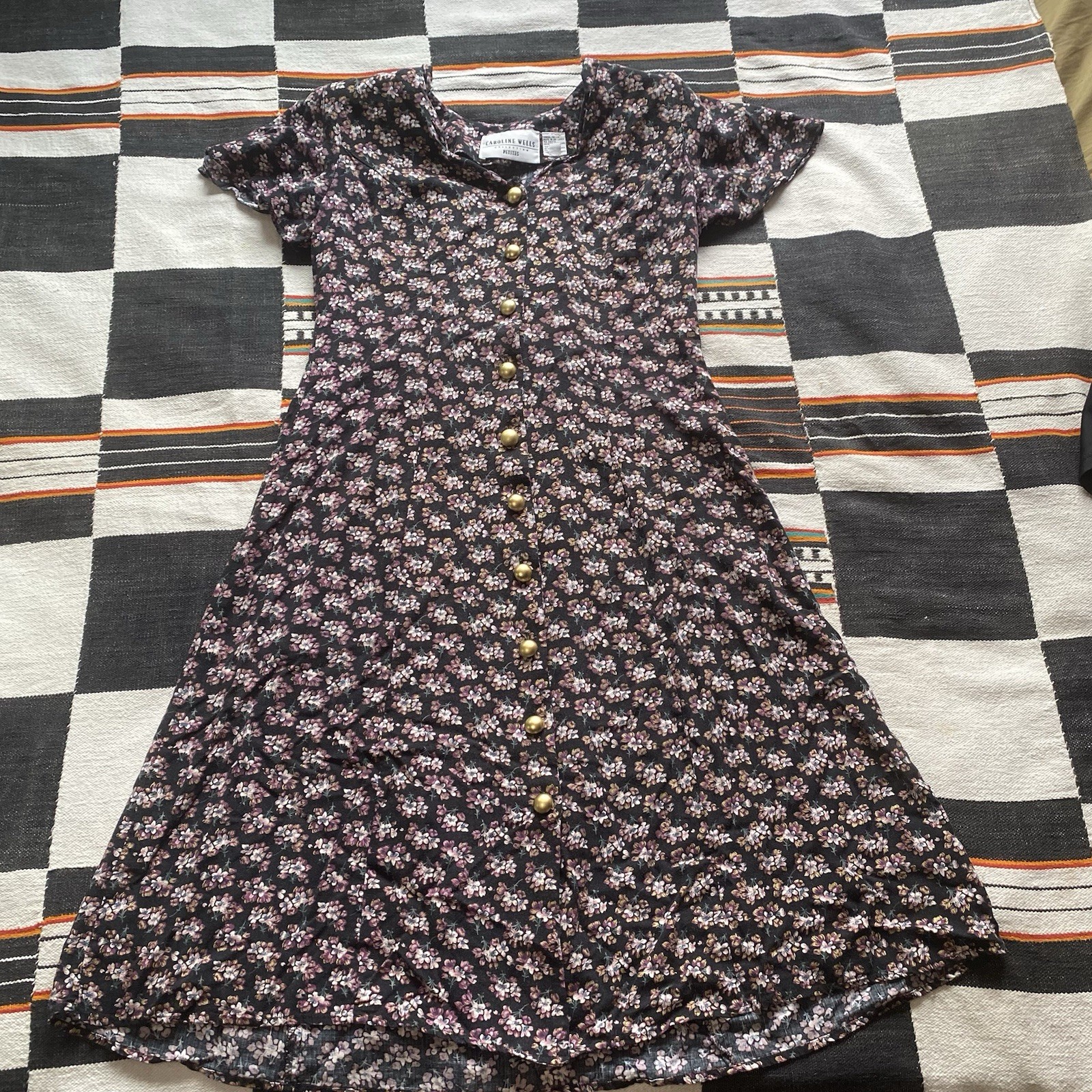 Vintage 90’s Caroline Wells Floral Midi Dress. Corset Back Tie. Rayon. Size 4.