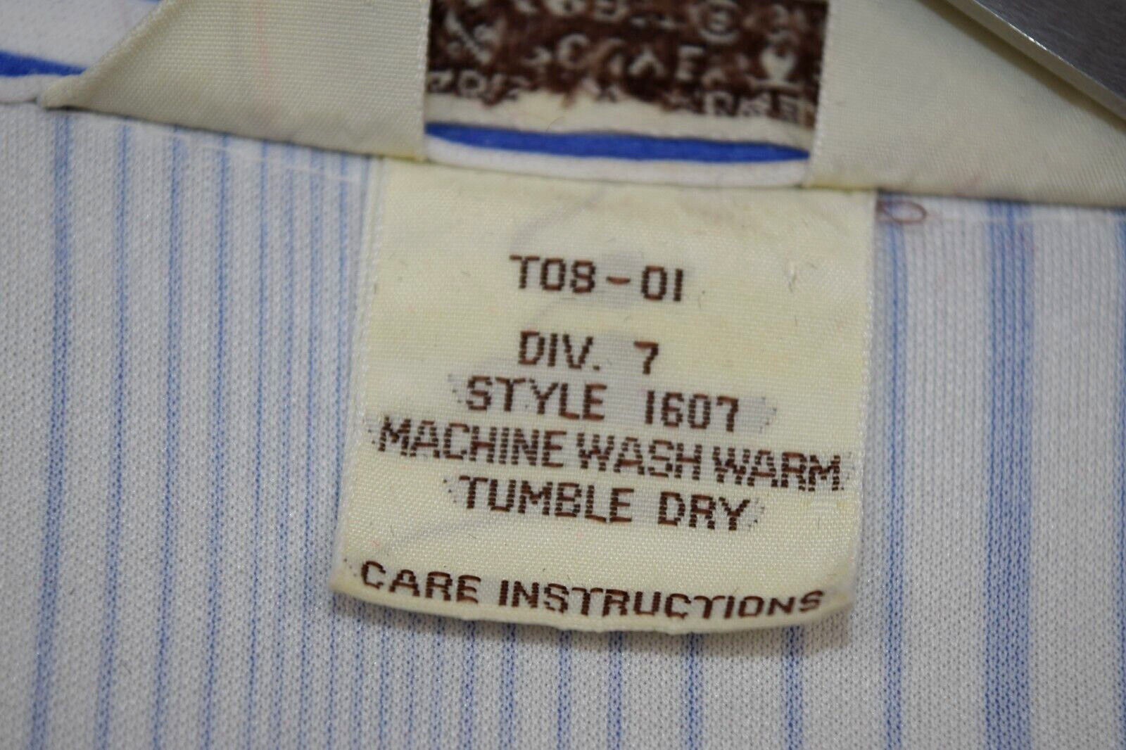 Vintage Sears Shirt Size S 70s The Fashion Place Blue Stripe Button Front Poly