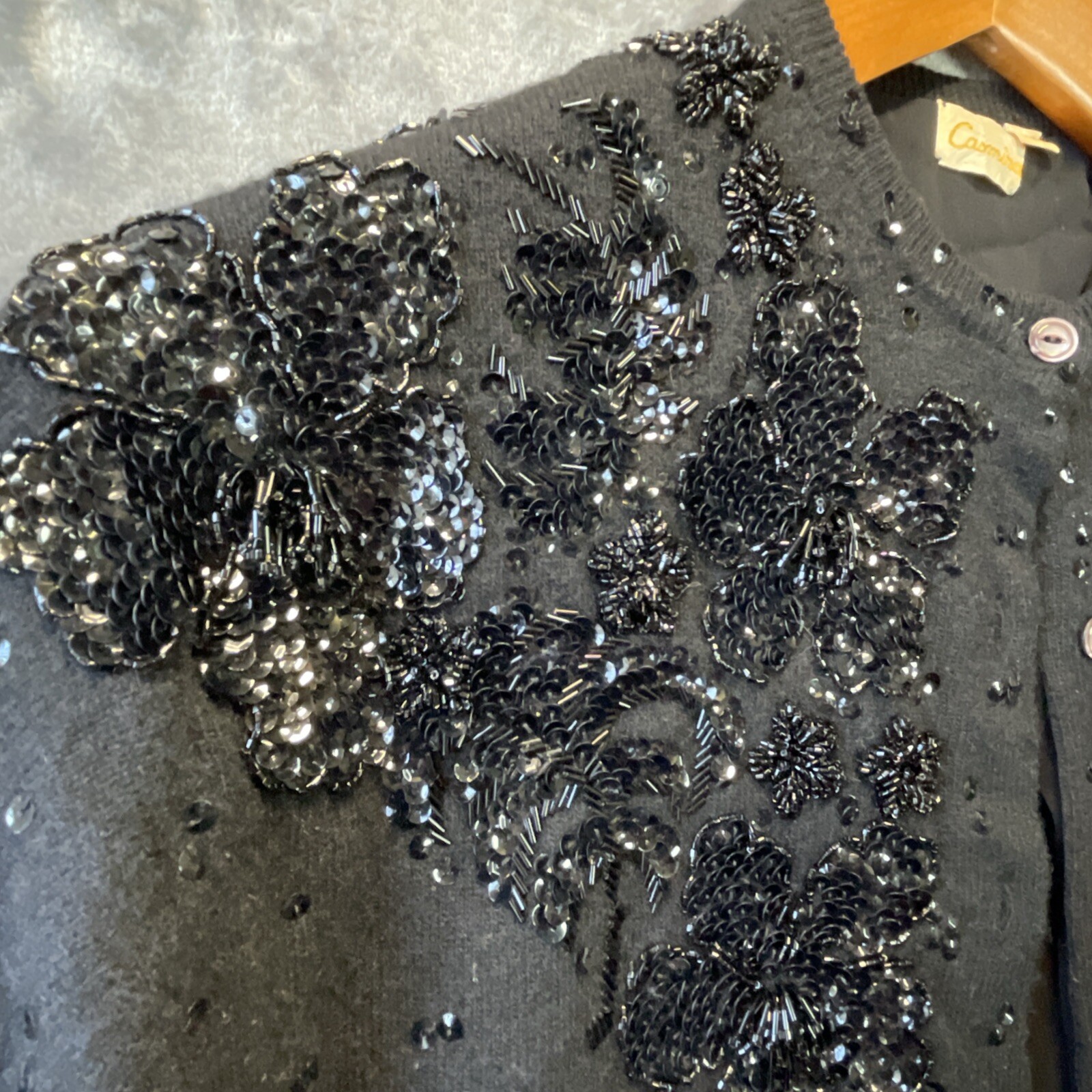 VTG Casmira Sequin Cardigan Sweater Sz 44 Classic Retro Pin Up Office Evening