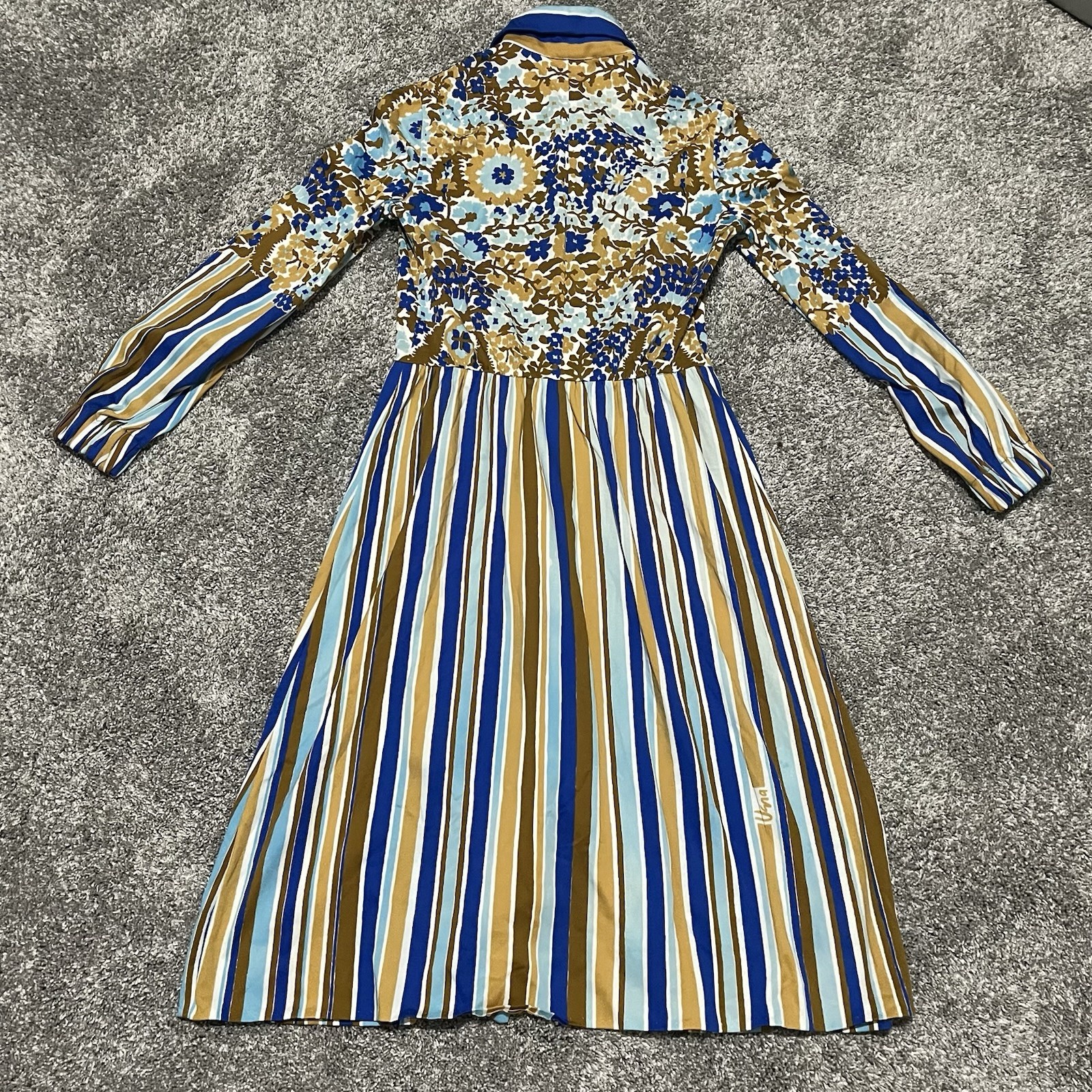 Vintage 1970s? VERA NEUMANN Dress Size Small/Med? Blue White Midi Polyester