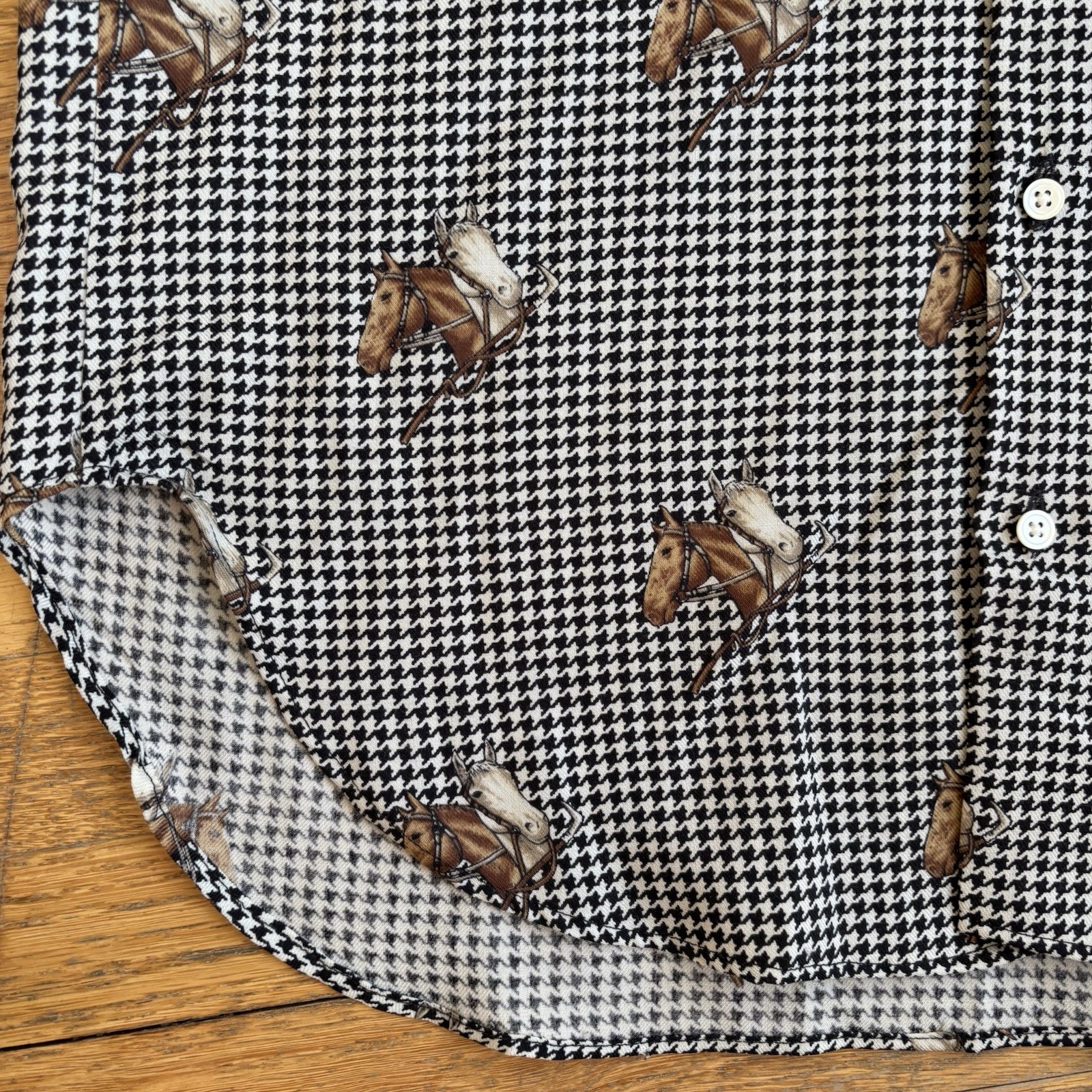 Vtg 80s-90s RALPH LAUREN EQUESTRIAN Horse Print Shirt Button Down Womens 10
