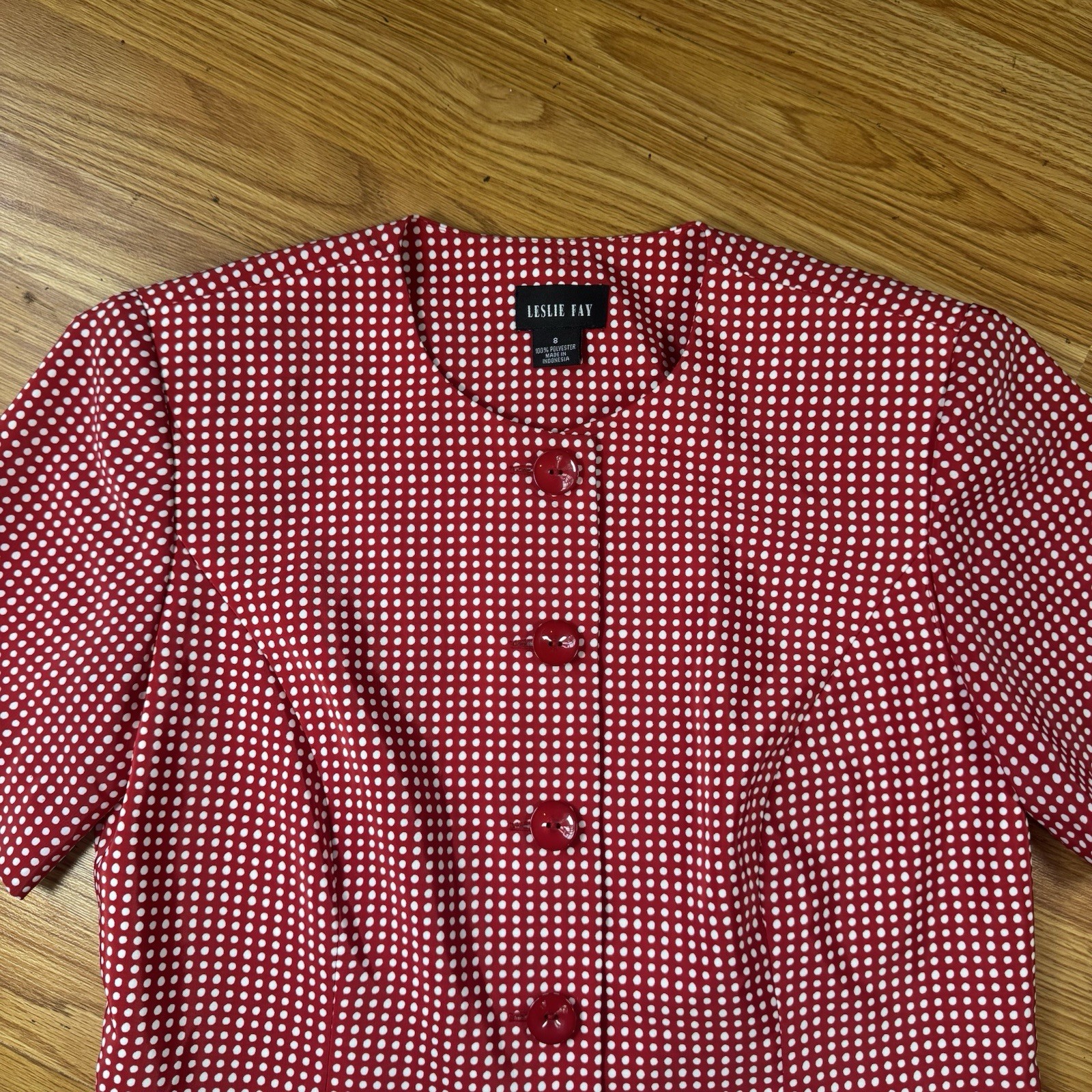 Leslie Fay Vintage 80s Women’s Polka Dot Top Shoulder Pads Classic Timeless M 8