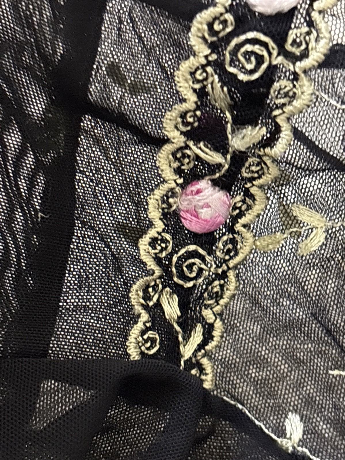 Vintage Secret Treasure Boy Short Black Panty Lace Floral Embroidery #4466