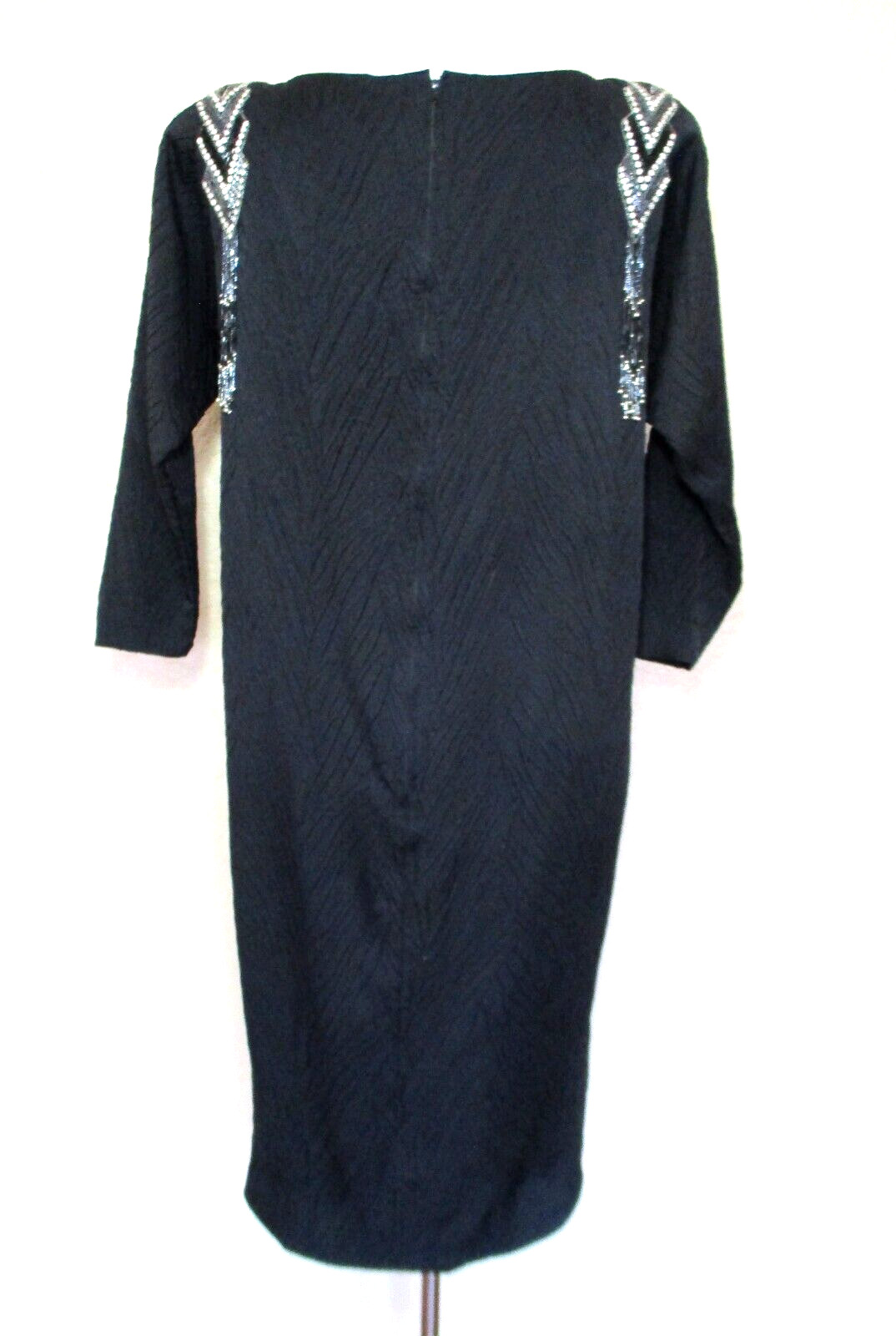Vintage 70s/80s BOB MACKIE Dress Black Beaded Cocktail Shift Size 12 Women