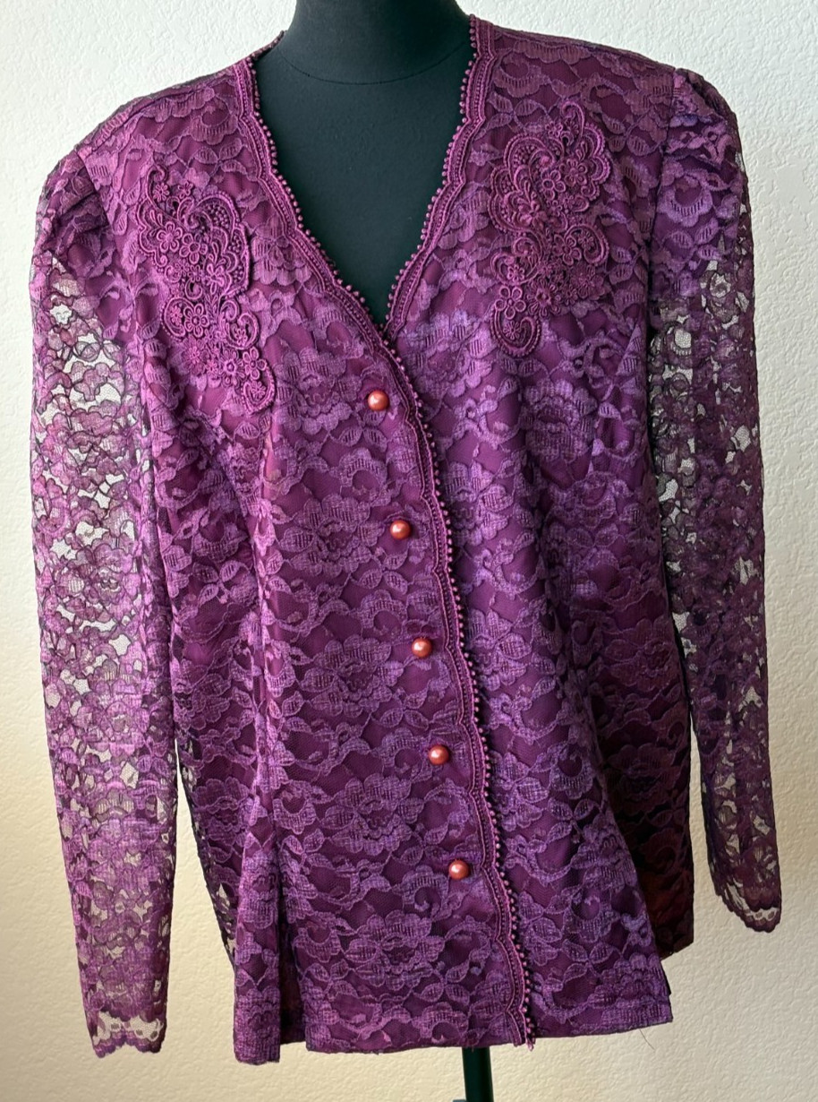 Vintage Dawn Rose Burgundy Lace Jacket Size 20.5 Mother of Bride Eveningwear
