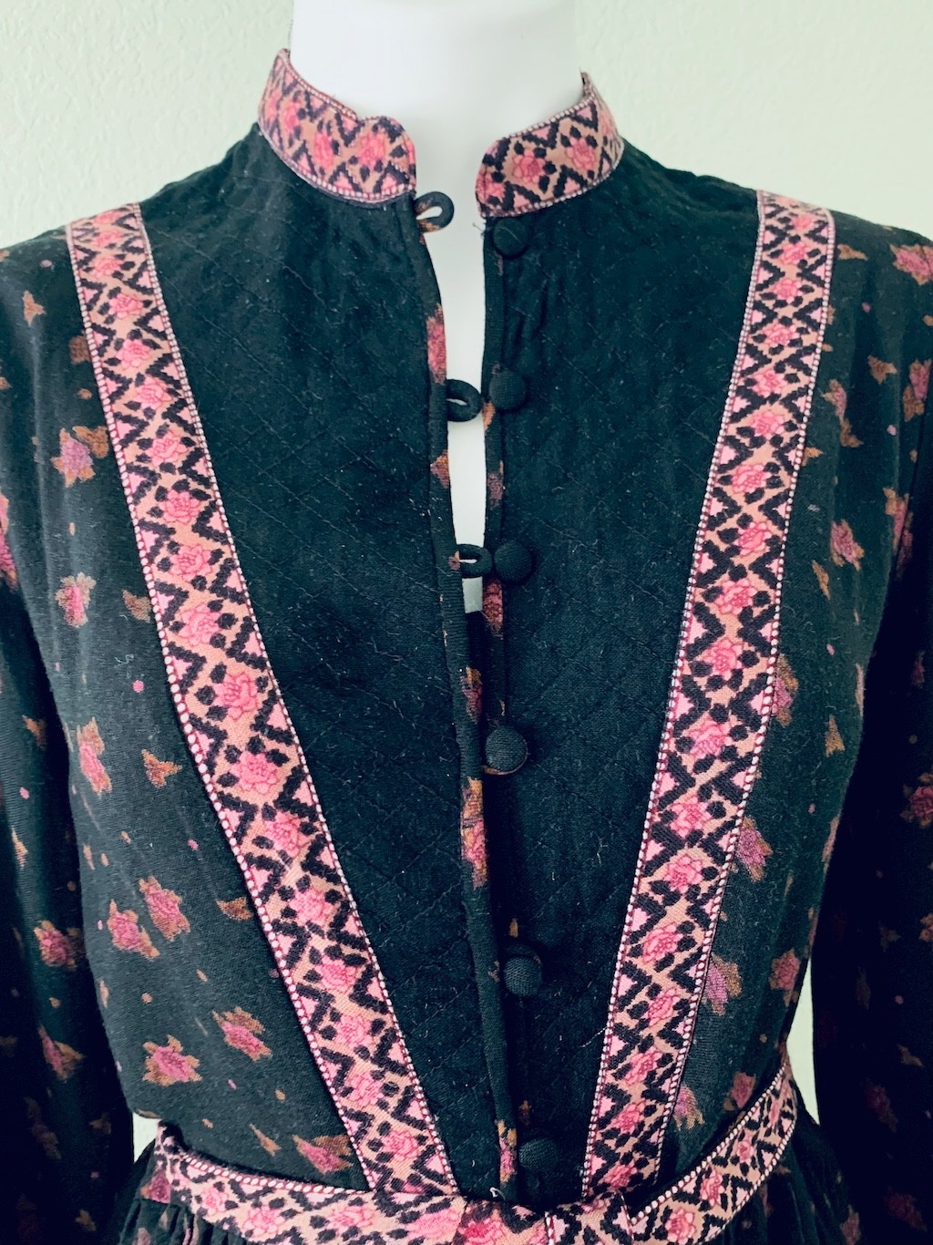 Ritu Kumar Judith Ann Vintage 1970s Boho Indian Block print prairie dress S/M