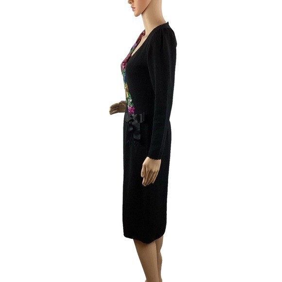Don Sayres for Wellmore Vintage 80s Beaded Floral Mob Wife Dress Black 6