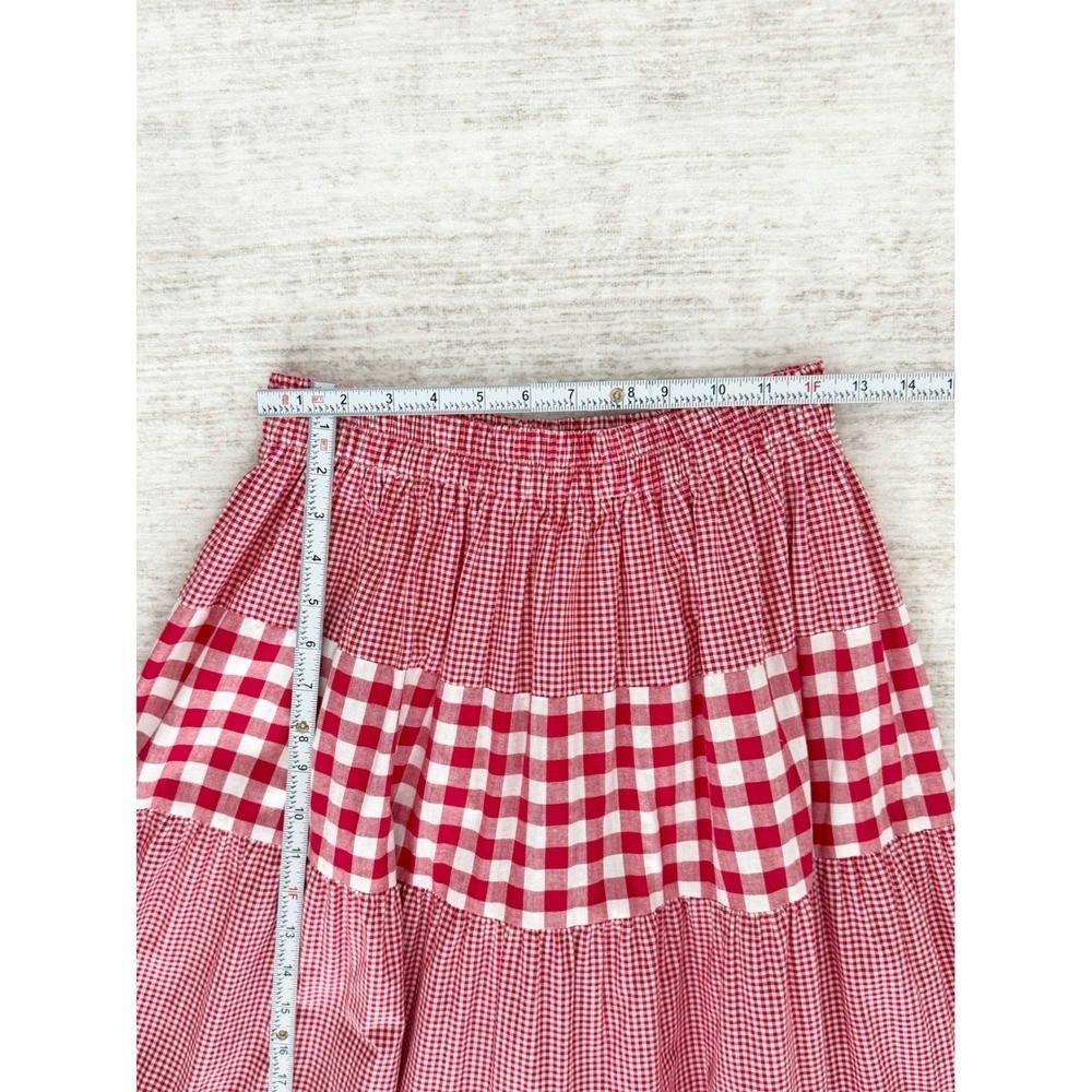Vtg Red Gingham Plaid Patchwork Tiered Maxi Skirt Cottagecore Prairie Boho (S-L)