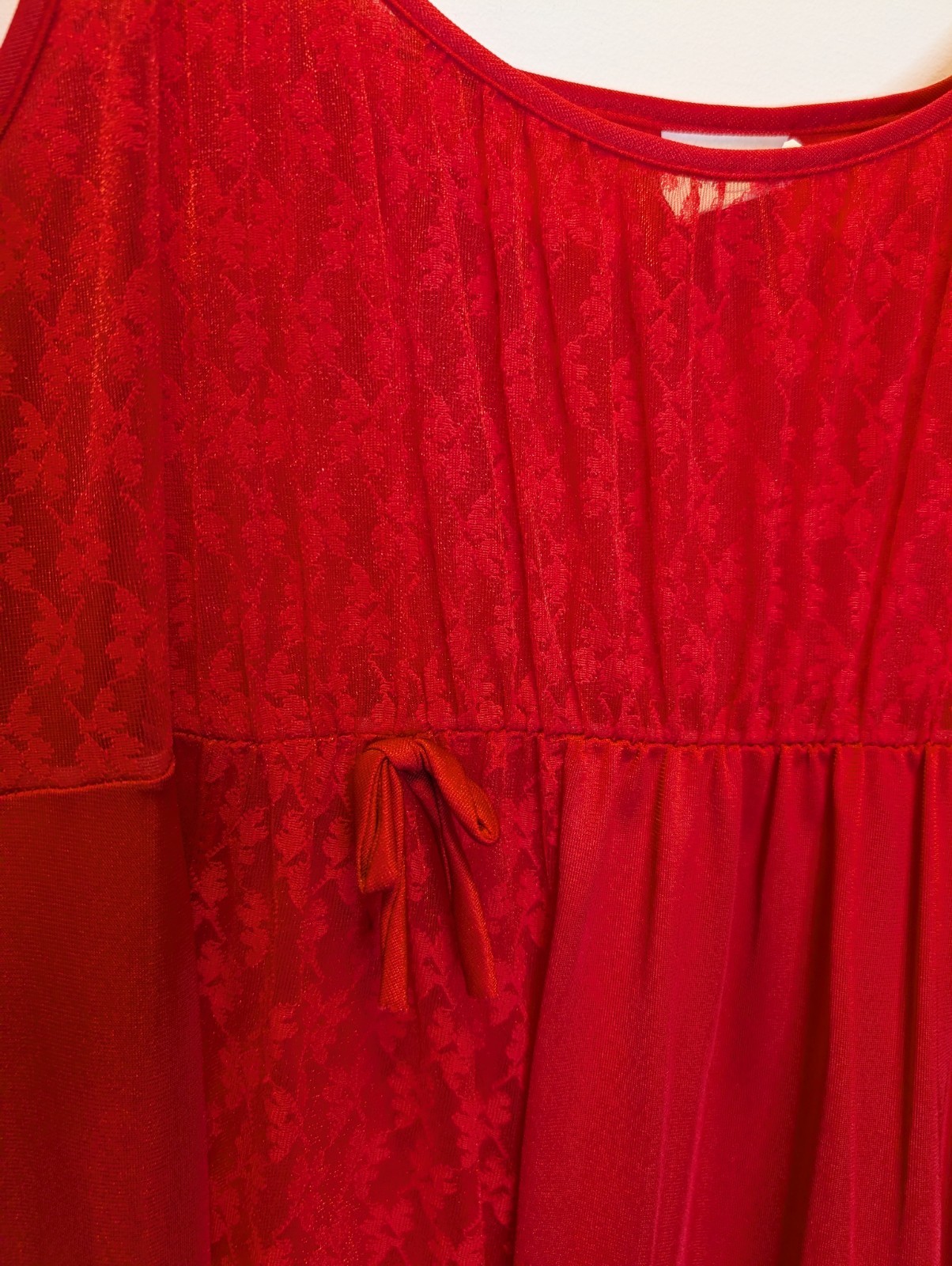 Vintage Red Lace Maxi Slip Dress Double Strap Sheer Nylon Nightgown M 90s Y2K