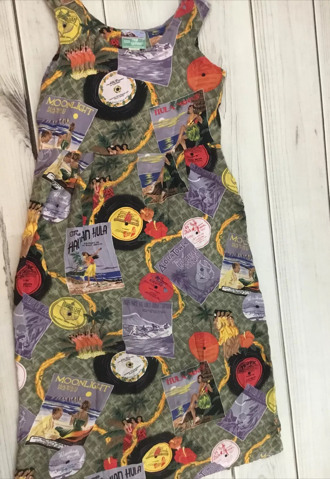 Vtg Reyn Spooner Women’s P Maxi Tank Dress Music Records Hula Dancers Hawaii