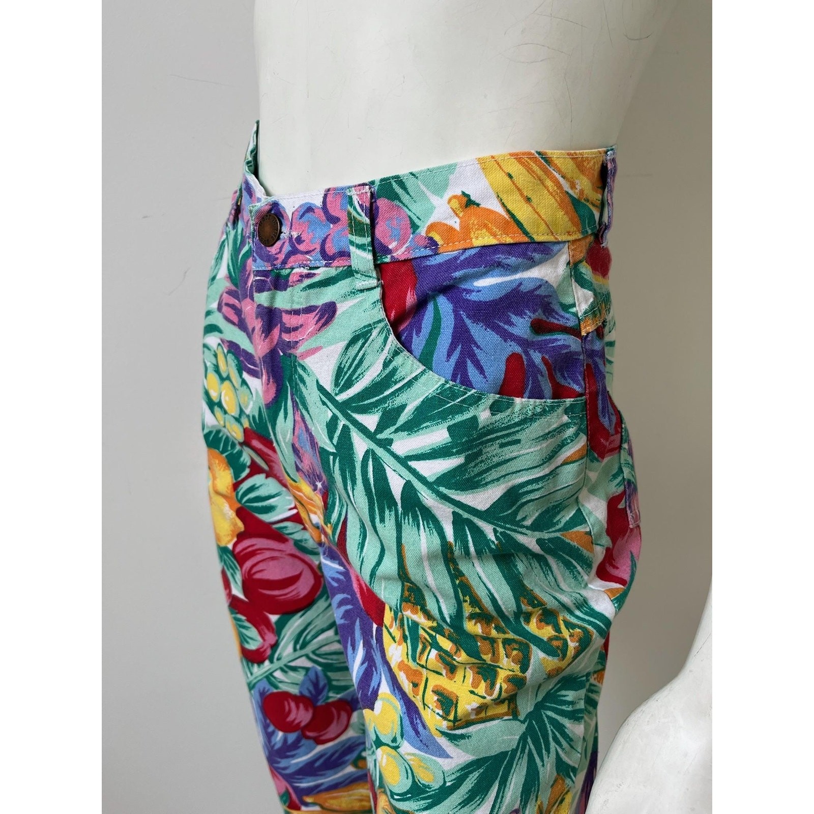 1990s Pants / 90s Rainbow Fruit Print Jeans / Small 25” Waist