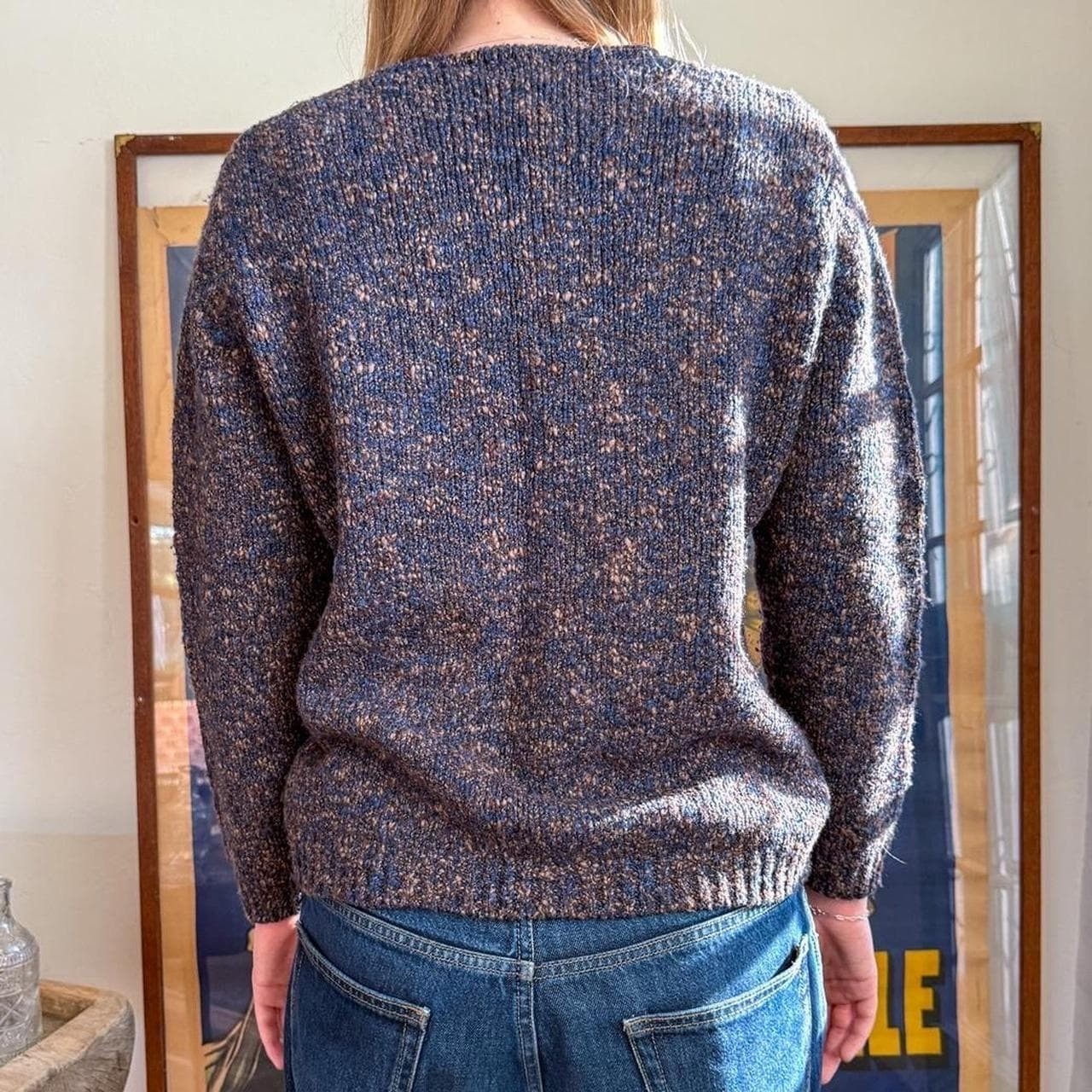 Vintage 1990s RÖE Purple Blue and Brown speckled v neck sweater