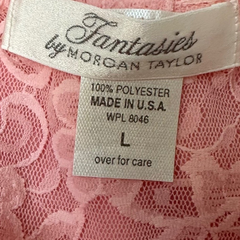 Vintage Fantasies by Morgan Taylor Pink Lace Nightgown Sheer Sleepwear Large USA