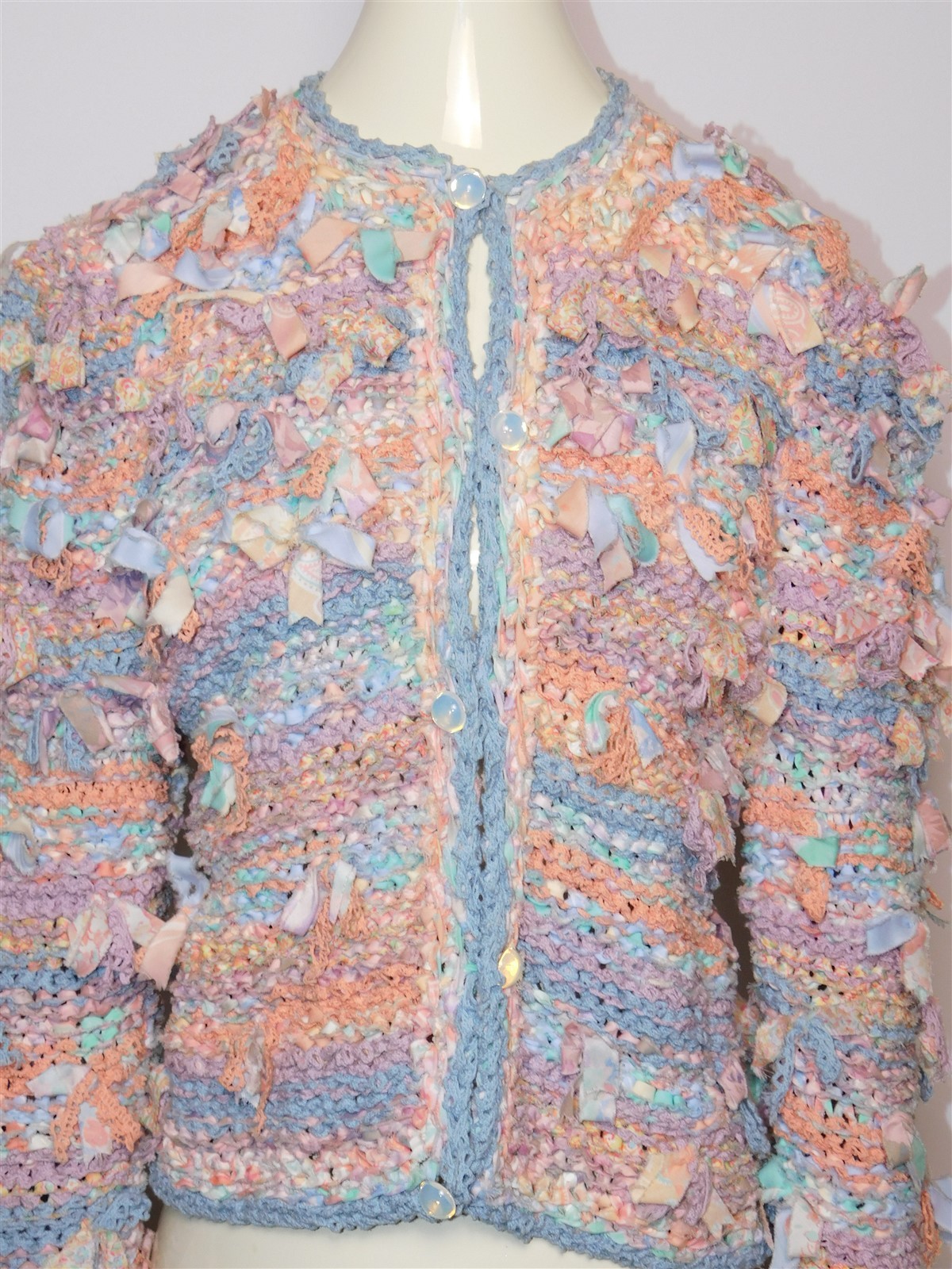 Vintage Women’s 1990s Estelle Gracer Pastel Ribbon-Knit Cardigan Sweater