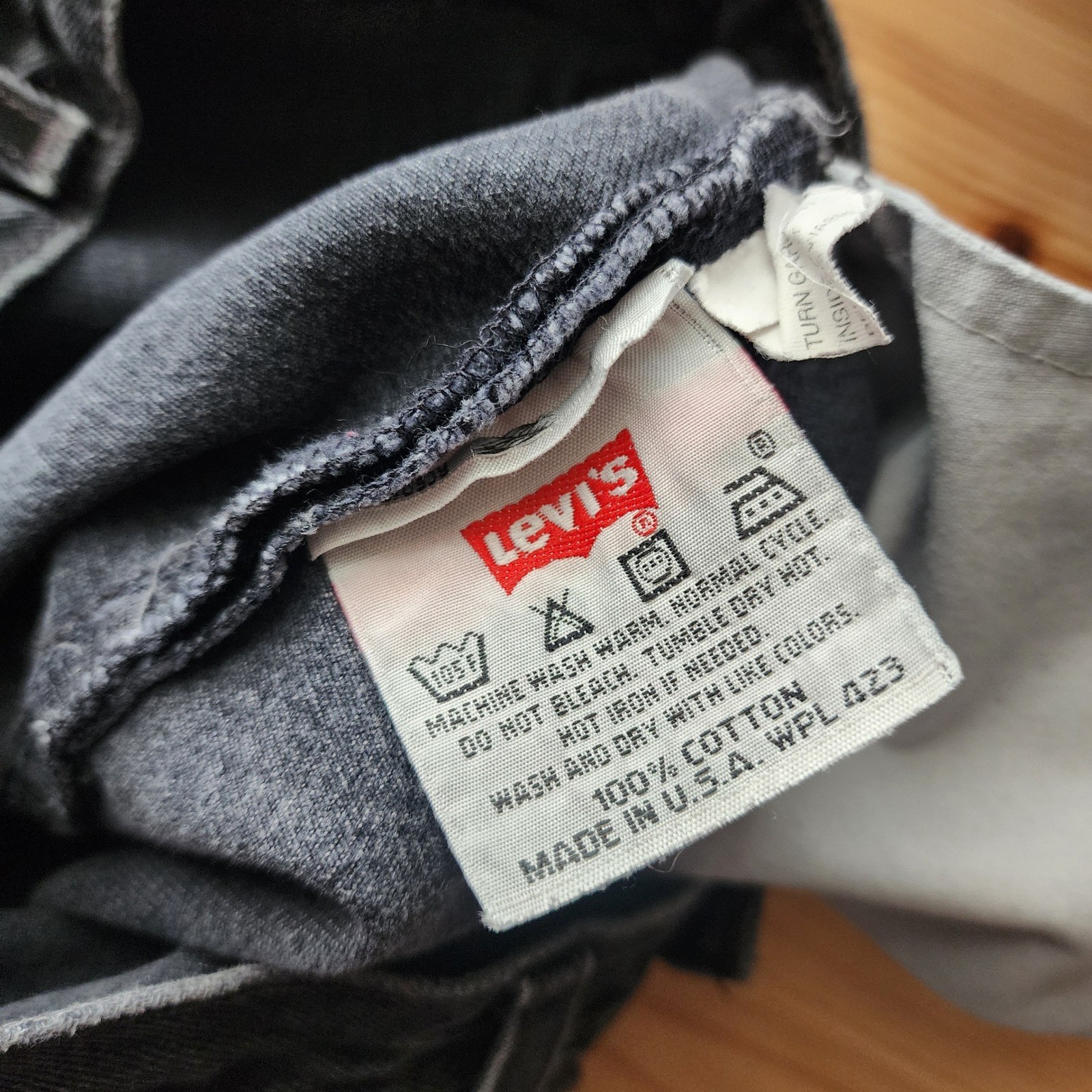 LEVIS VINTAGE Student Fit USA Made Cut Off Raw Hem Denim in black size 27×32