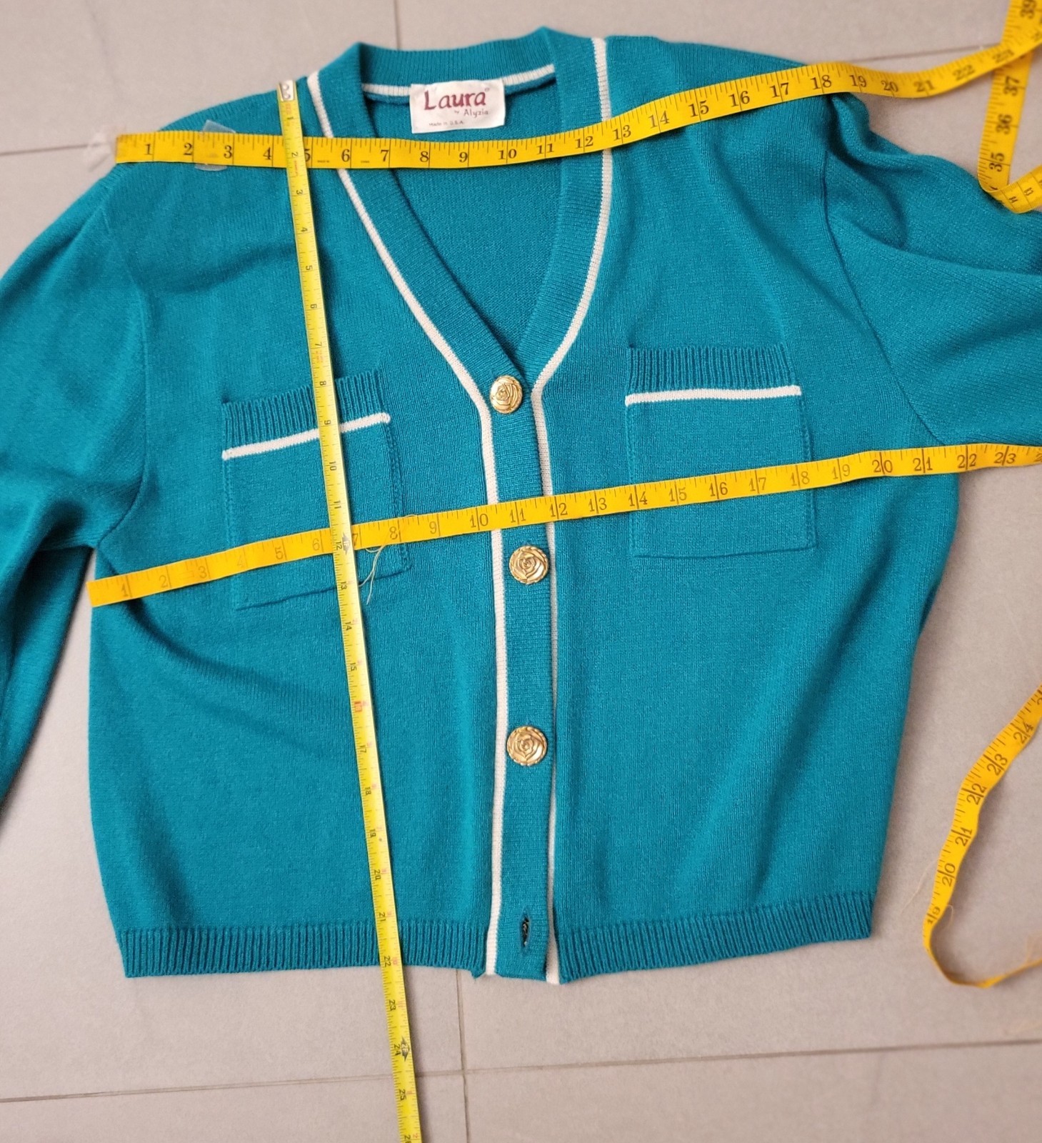 Knit Skirt Suit Lg 2pc Laura byAlyzia 70’s Teal Green Shoulder Pad USA Evc Vtg