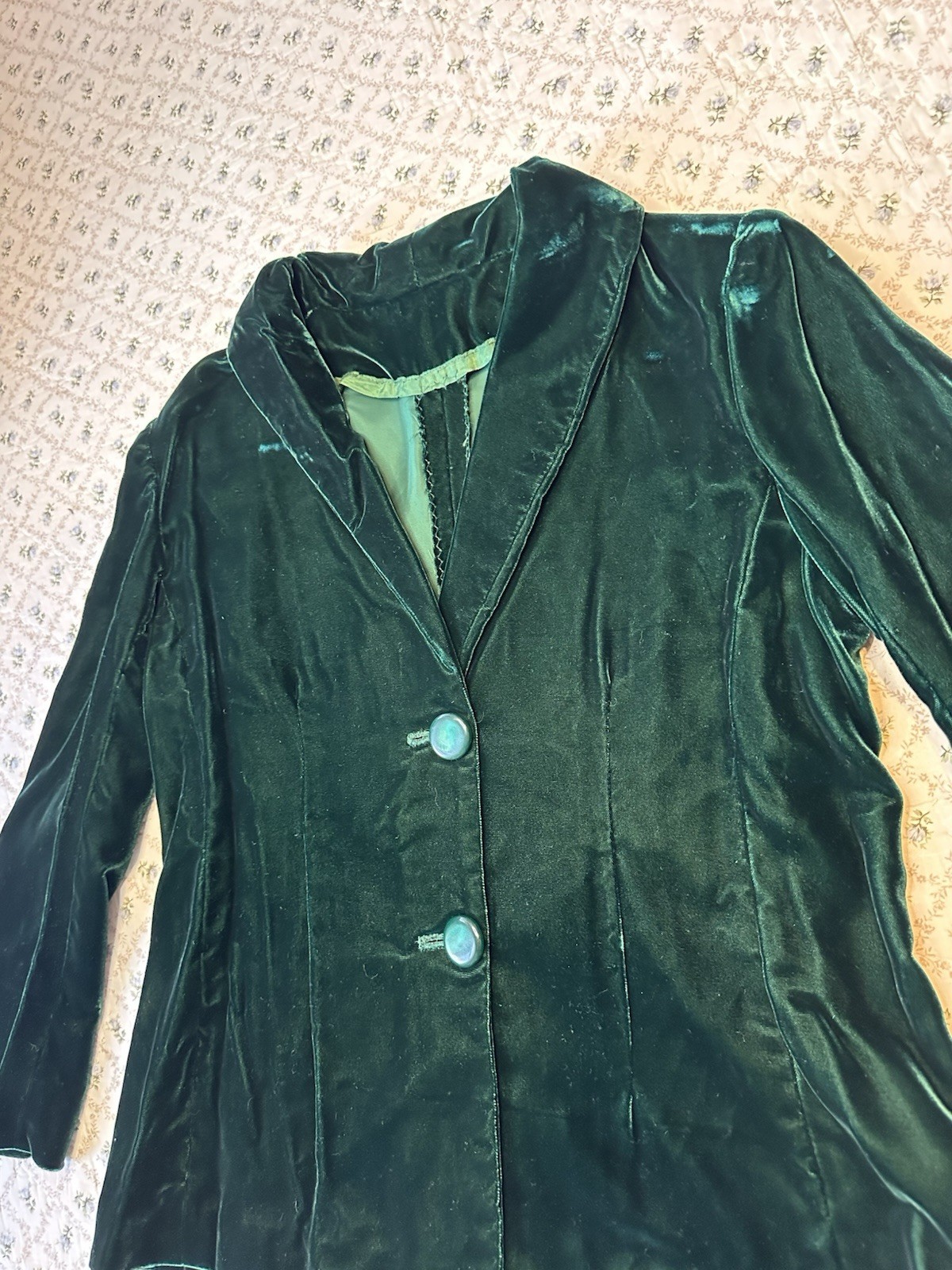 90s Vtg Handmade Green Velvet Blazer Whimsigoth Holiday Petite Medium