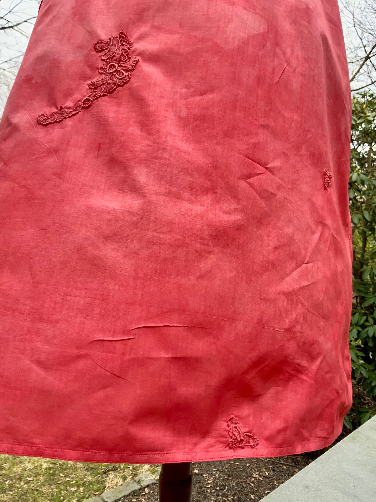 Edwardian Hand-Dyed Cotton Slip Dress | Restored Antique Lingerie with Appliqué