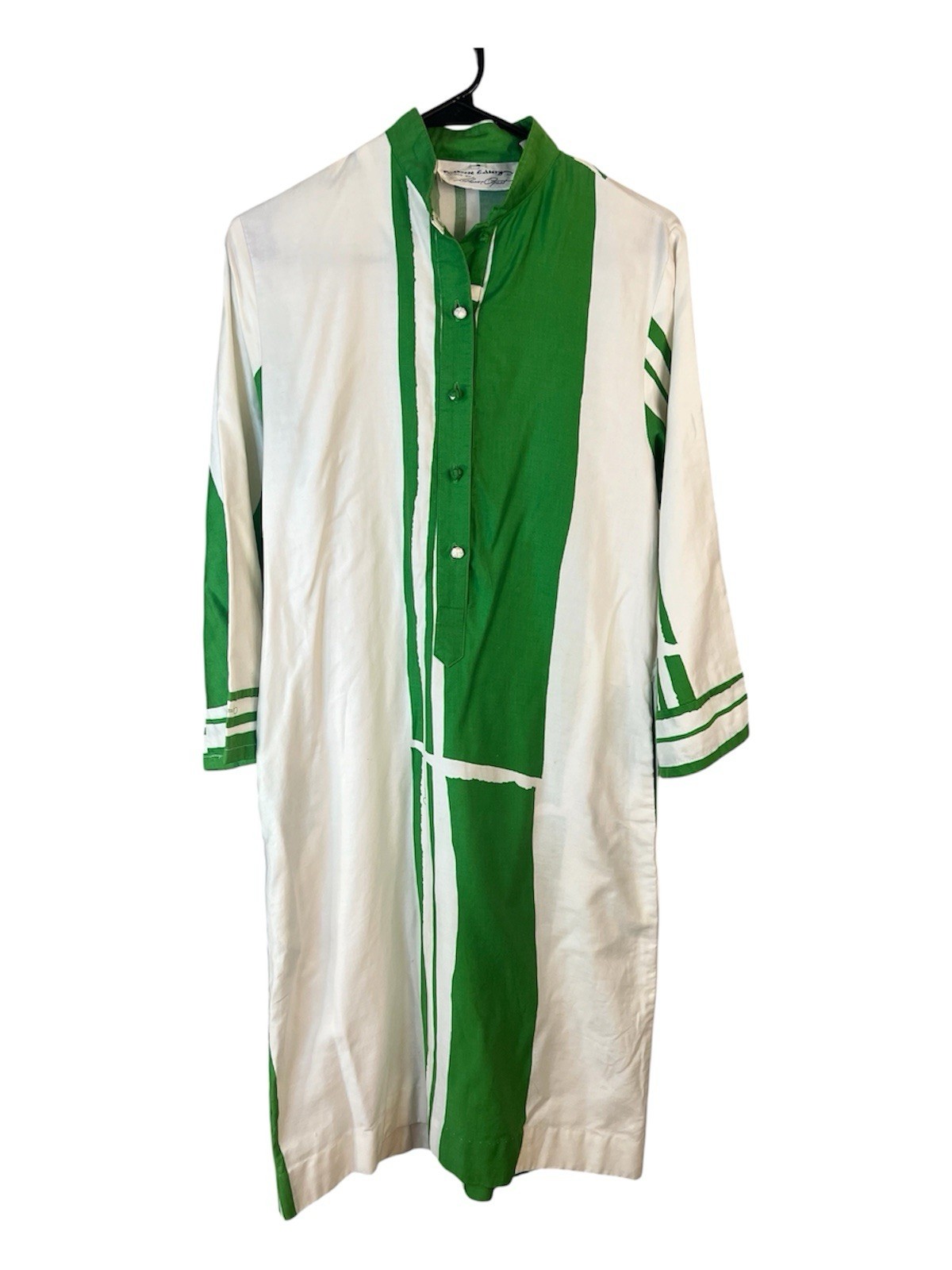 Catherine Ogust Vtg 70’s Retro Print Graphic Stripes Green/white Shift Dress 4