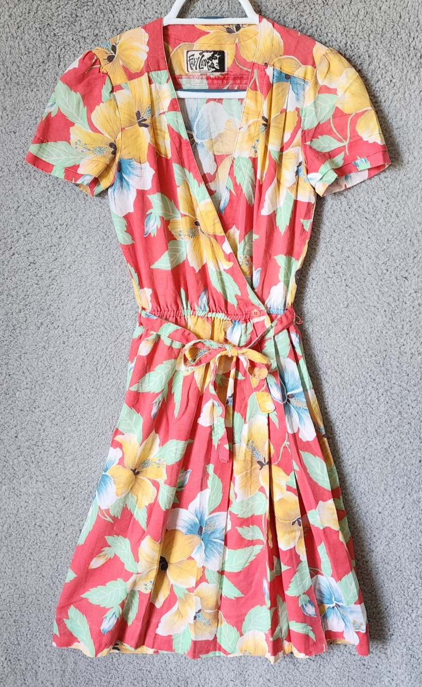 Vtg Foxy Lady San Francisco 70s Women’s Short Sleeve Wrap Dress Bright Floral XS