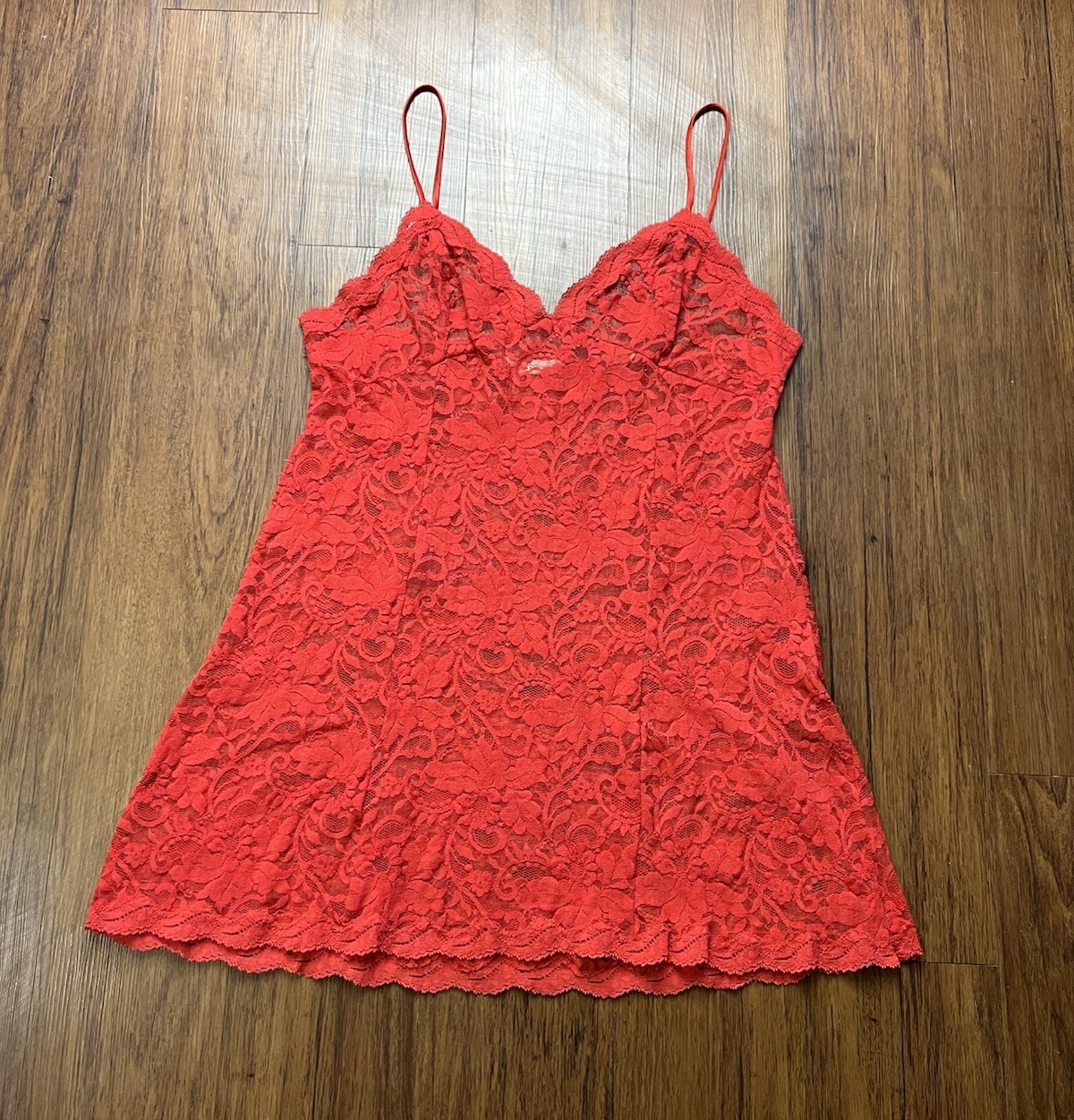 Vintage Victorias Secret Slip Dress Large Red Lace Sheer Babydoll Floral Mini