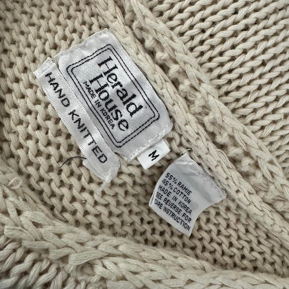 Herald House Vintage Cream ramie & cotton hand knitted 3/4 sleeves sweater
