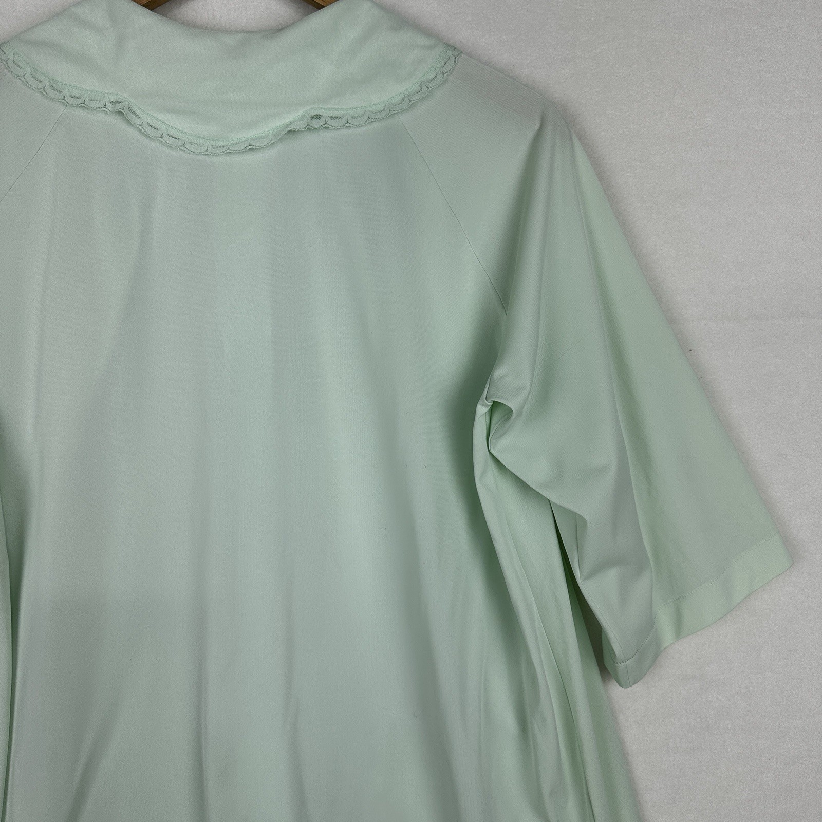 Vintage Shadowline PJ Top Bed Jacket Aqua Nylon Lace Medium Youth Buttons Pocket