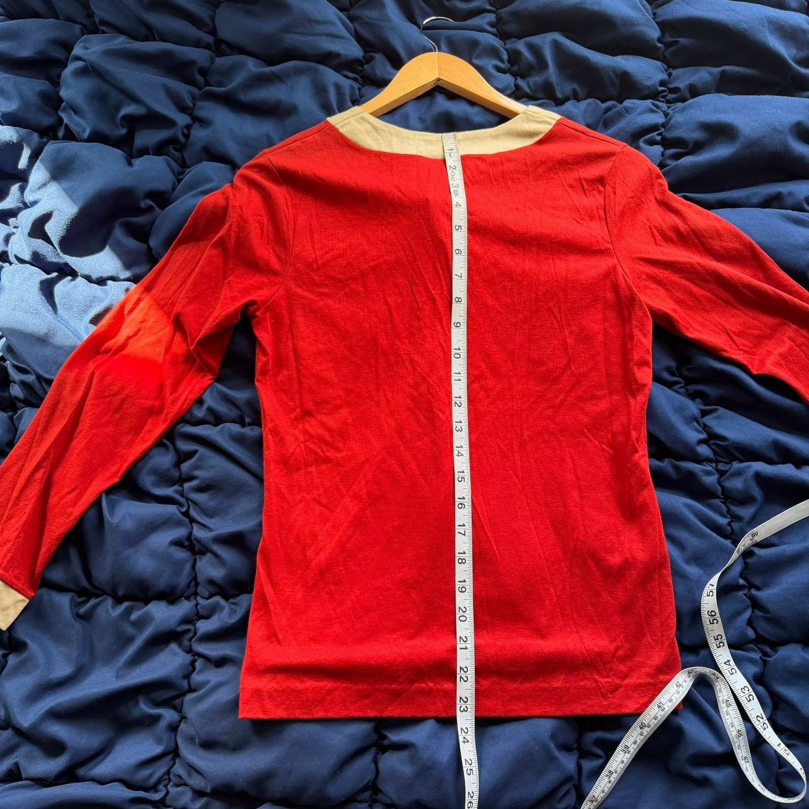 Vintage 1970s Yves Saint Laurent YSL Red V-Neck Long Sleeve Top NWT Small