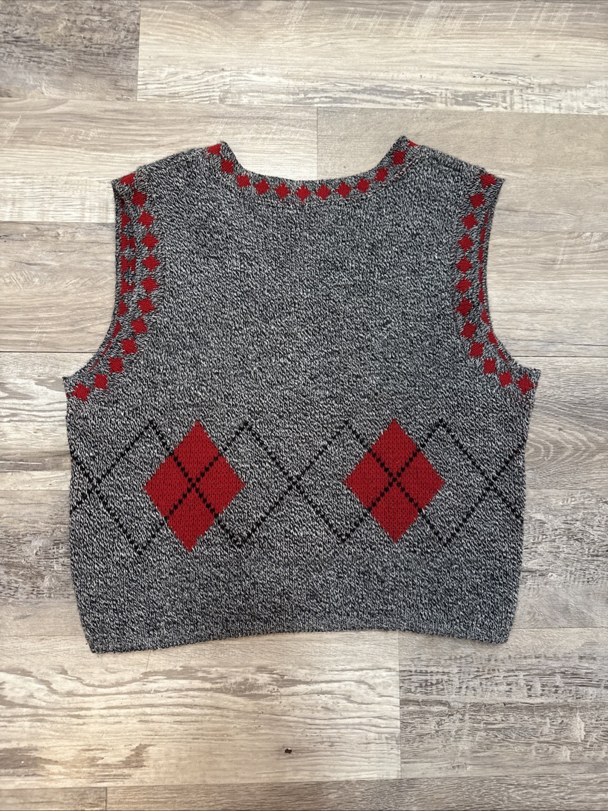 Vintage 90s Croquet Club Womens L Grey Argyle Knit Cropped Sweater Vest Preppy