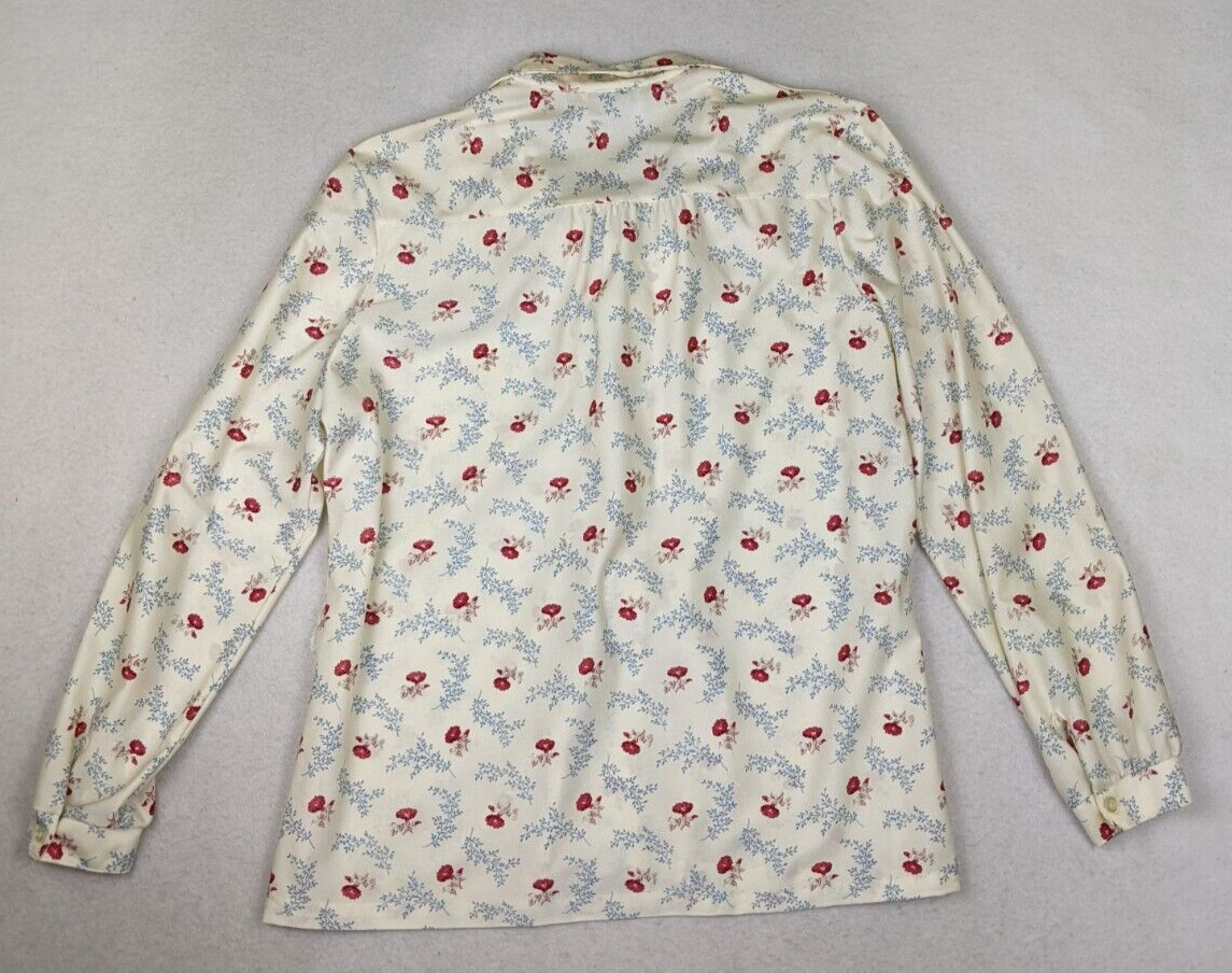 VINTAGE 70s WOMEN’S CREAM FLORAL PRINT NYLON TOP – SHIP’N SHORE – SIZE 14
