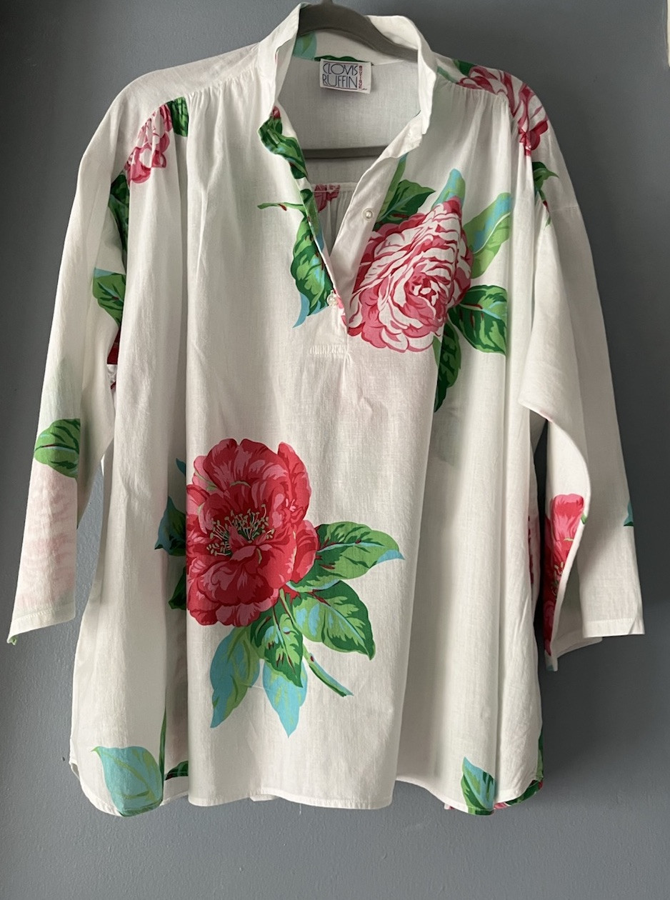 Vintage Clovis Ruffin Boutique Blouse XL Floral Cotton