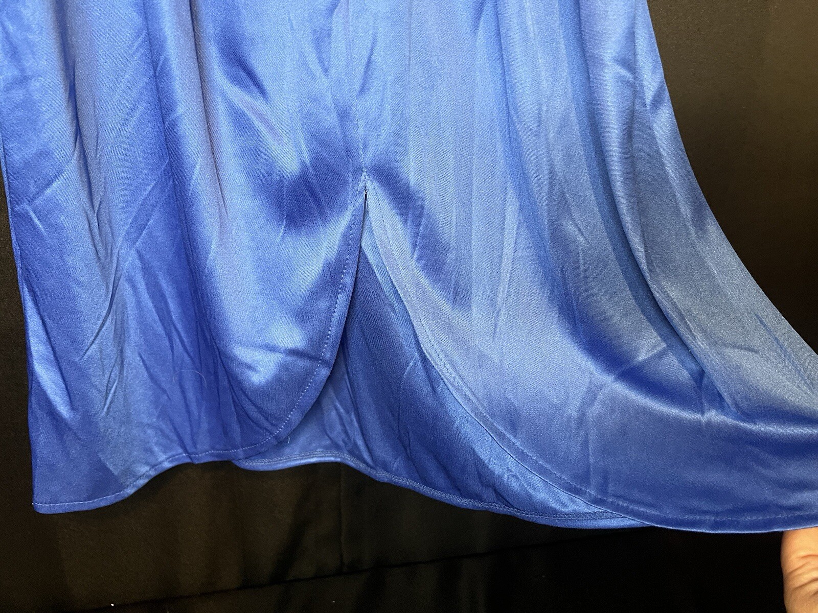 VTG Impromptu Belted Satin Chic Blue Dress Embellished Bejeweled Floral Accents