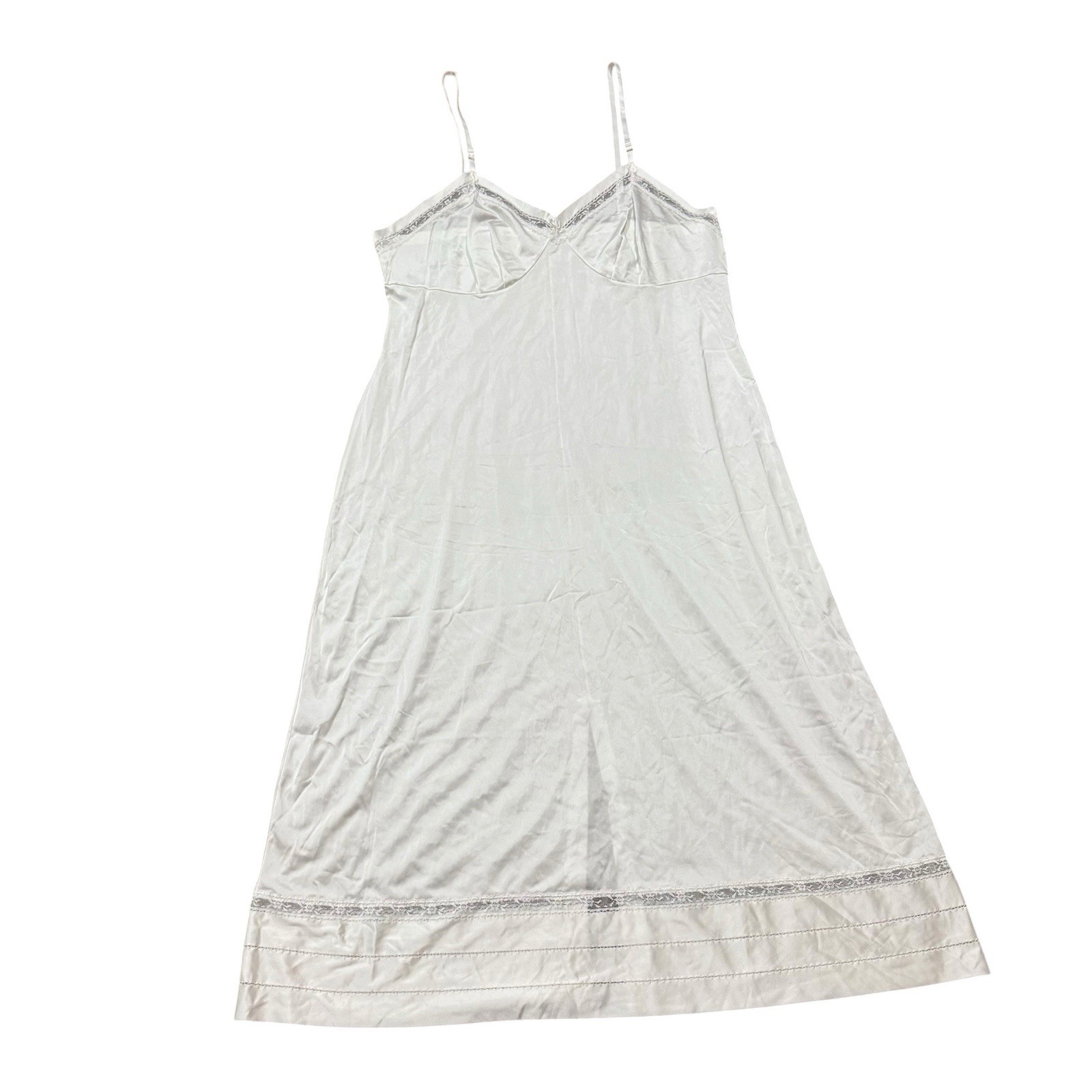 VTG Lorraine White Full Slip Dress Antron III Nylon Lace F42