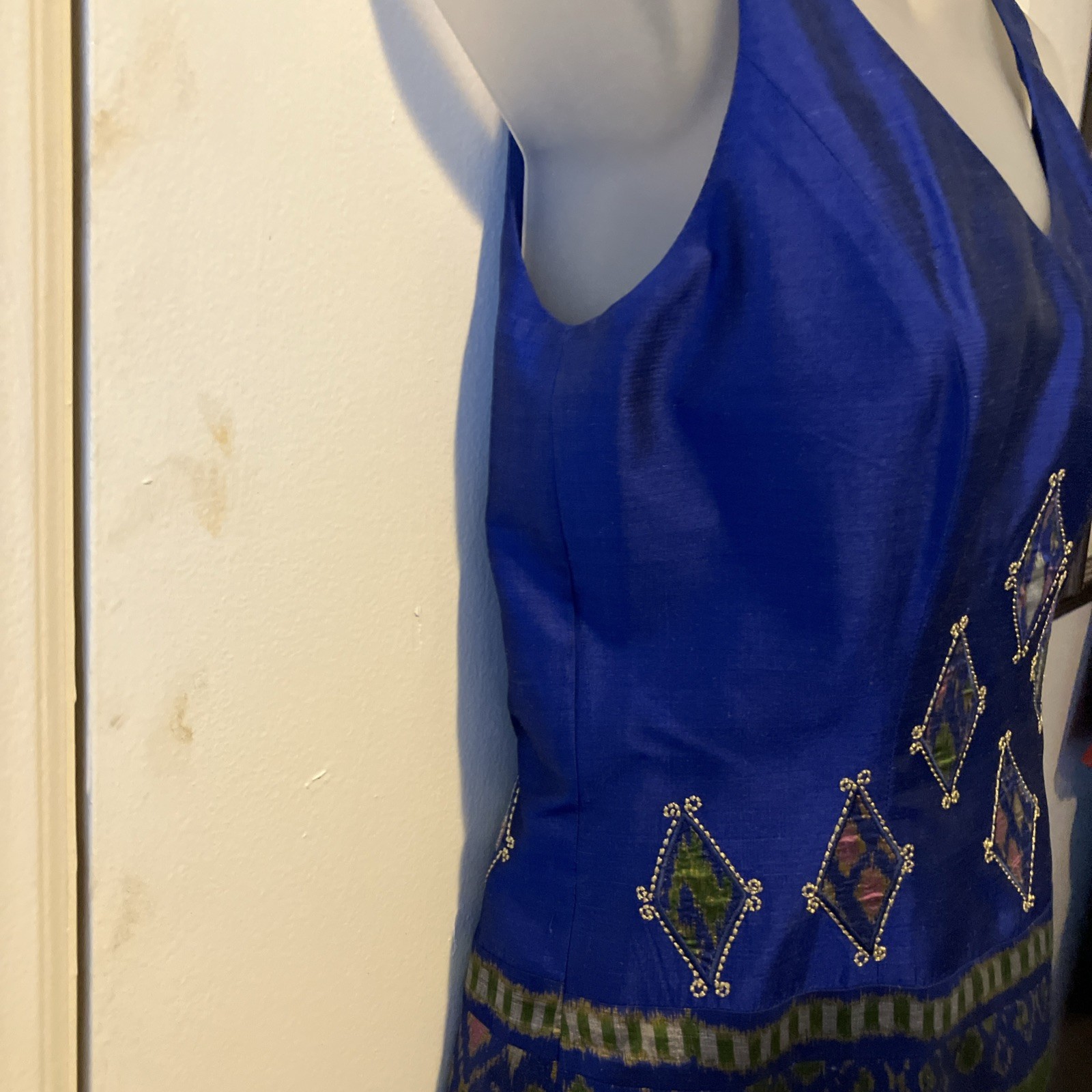 SAPPHIRE/ GOLD Traditional Evening Custom Silk Thai Formal Dress Jacket Suit 2P