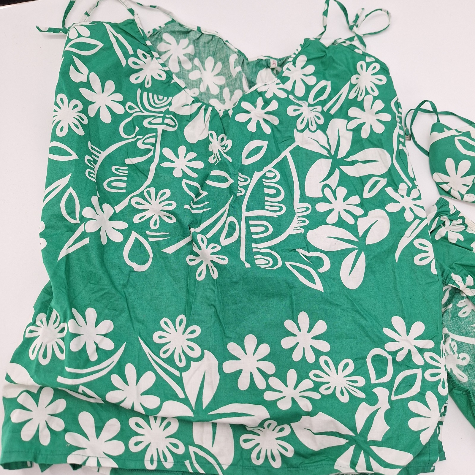 Vtg Green Bikini Retro 3 Pc Set Bathing Suit Mid Century Swimsuit Tropical