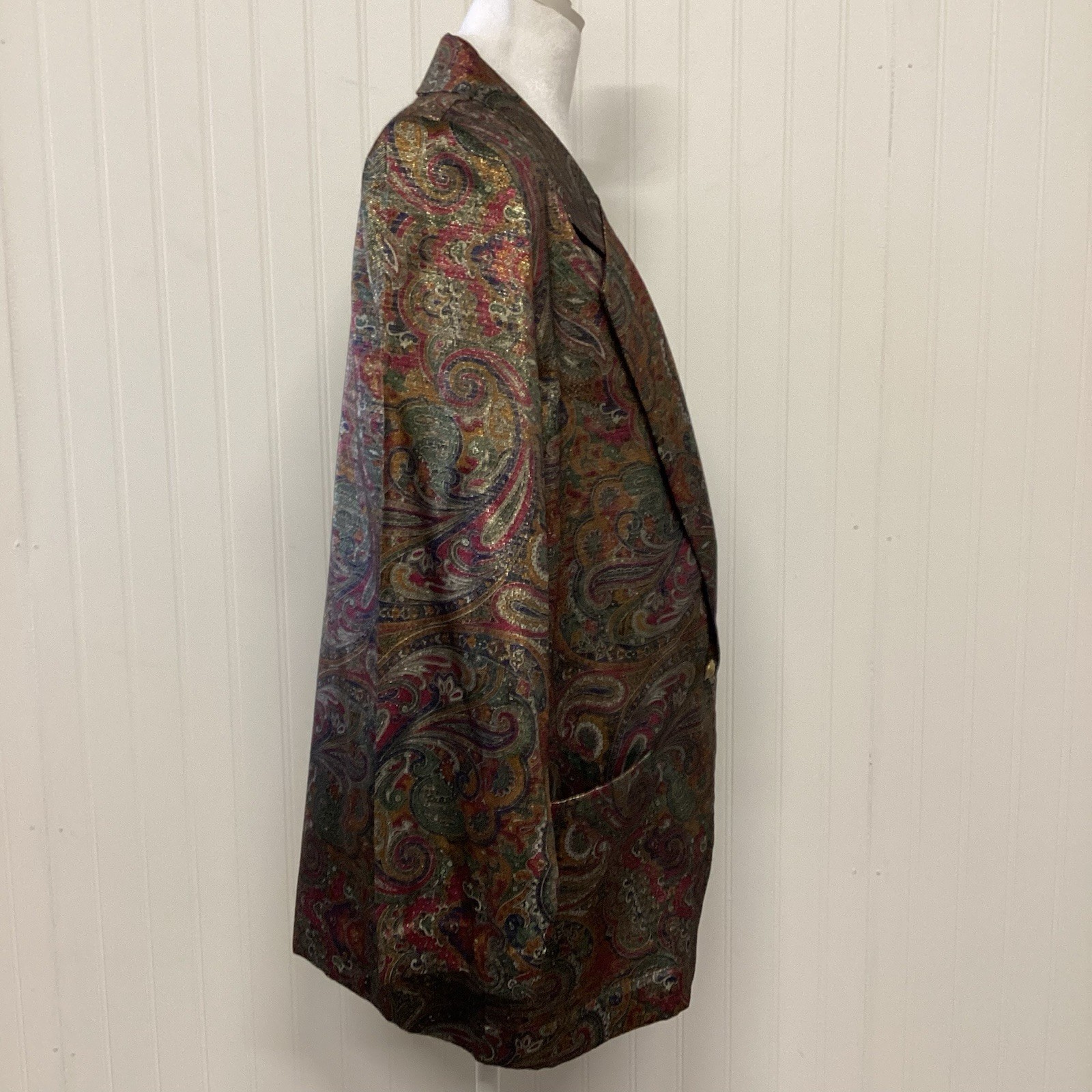 VTG Claude 80’s Print Blazer/Pocket Sz W 10 Funky Paisley Boho Y2K Metalic Rock