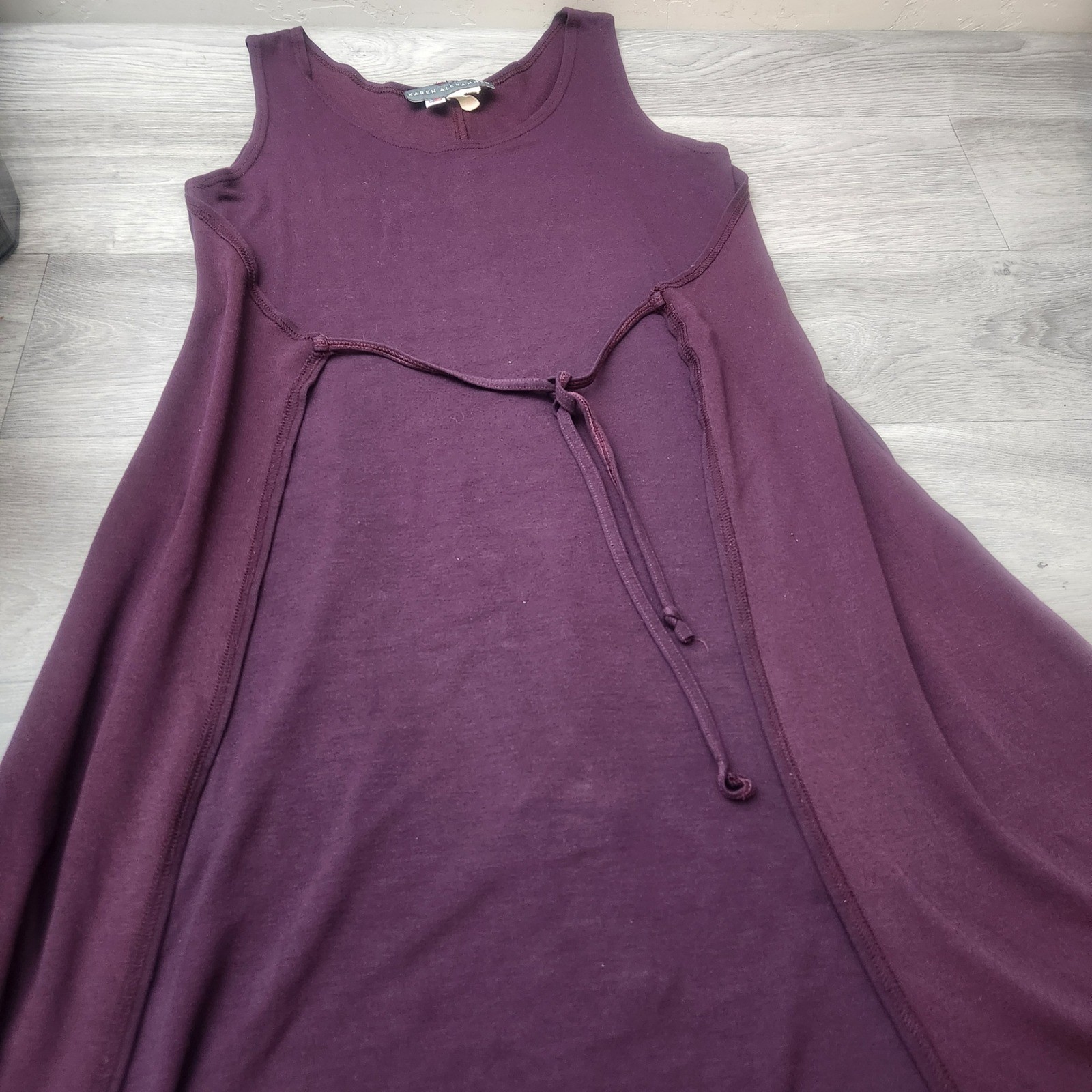 Vintage Karen Alexander Purple Midi Dress Size M Empire Waist Front Tie A-Line