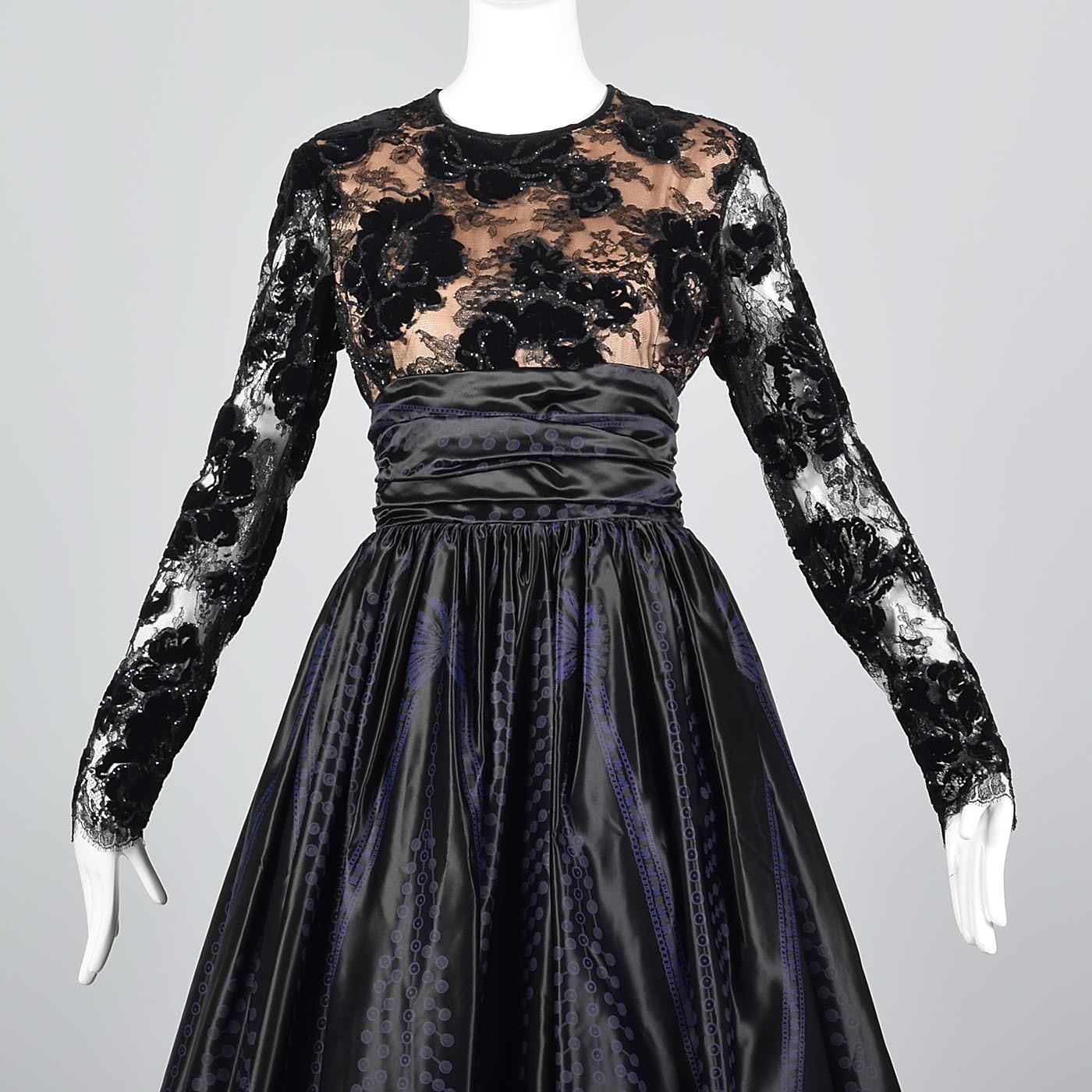 M Vintage 1980s 80s Zandra Rhodes Designer Black Formal Evening Gown Maxi Dress