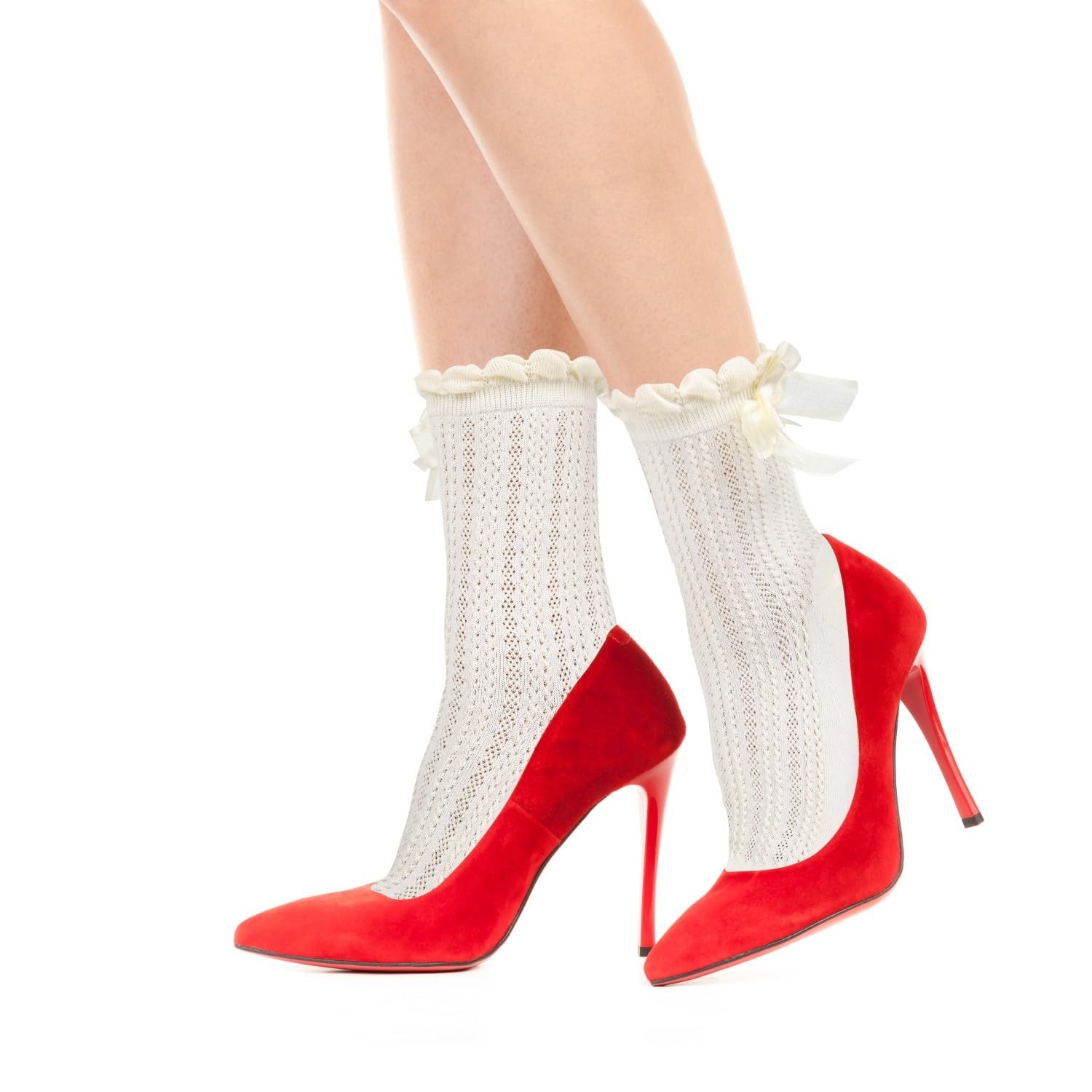 Benefeet Sox Lace Ruffle Frilly Ankle One Size, Bow(black,white,cream)