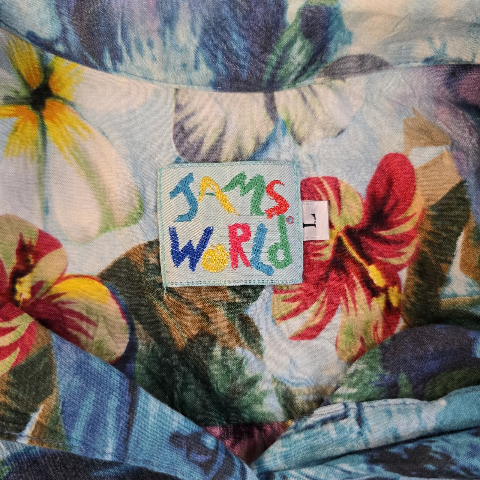 Vintage 1990s Tropical Paradise Button Up Crop Top by Jams World – Sz Large