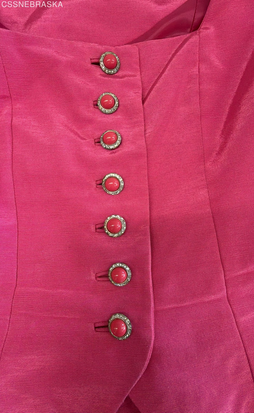 Victor Costa Women’s Vintage 80s 2-Piece Skirt Suit Pink Puff Sleeve Jewel