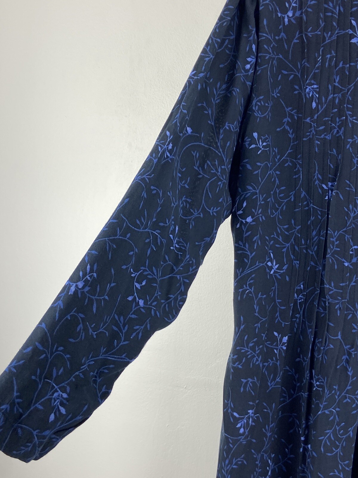 Vintage 80’s JG Hook Long Sleeve Pleated Navy Blue Floral Paisley Dress Size XLP