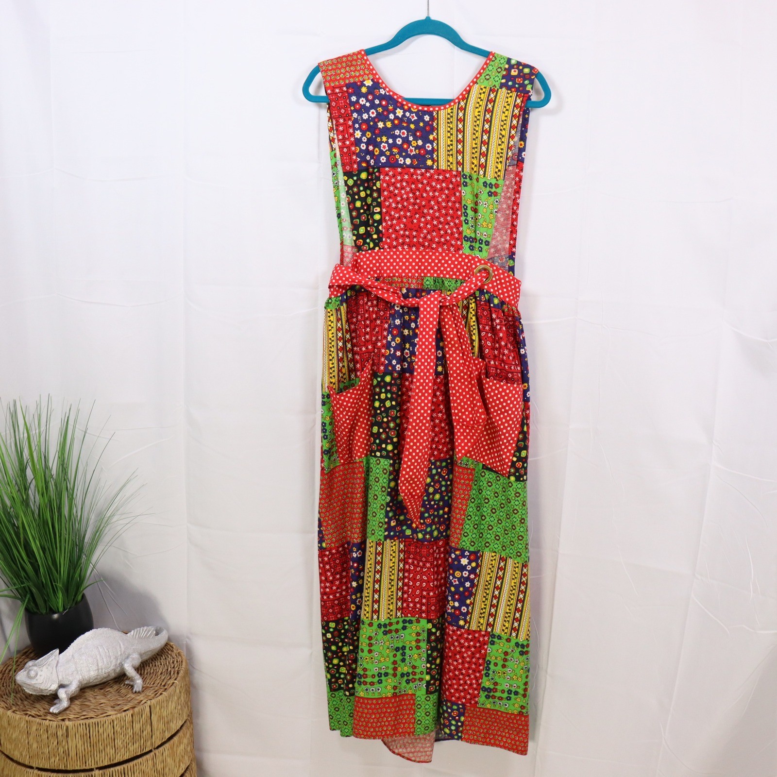 Design House Patchwork Apron Dress OS Multicolor Womens Vintage Boho Maxi