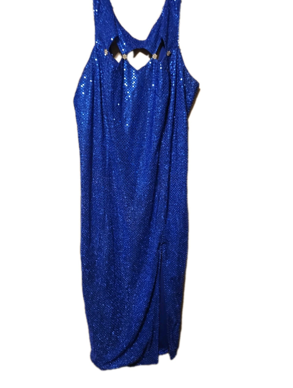 L.A. Glo Blue Iridescent Sequin Maxi Dress Evening Gown Flower Accent 20w 1990s