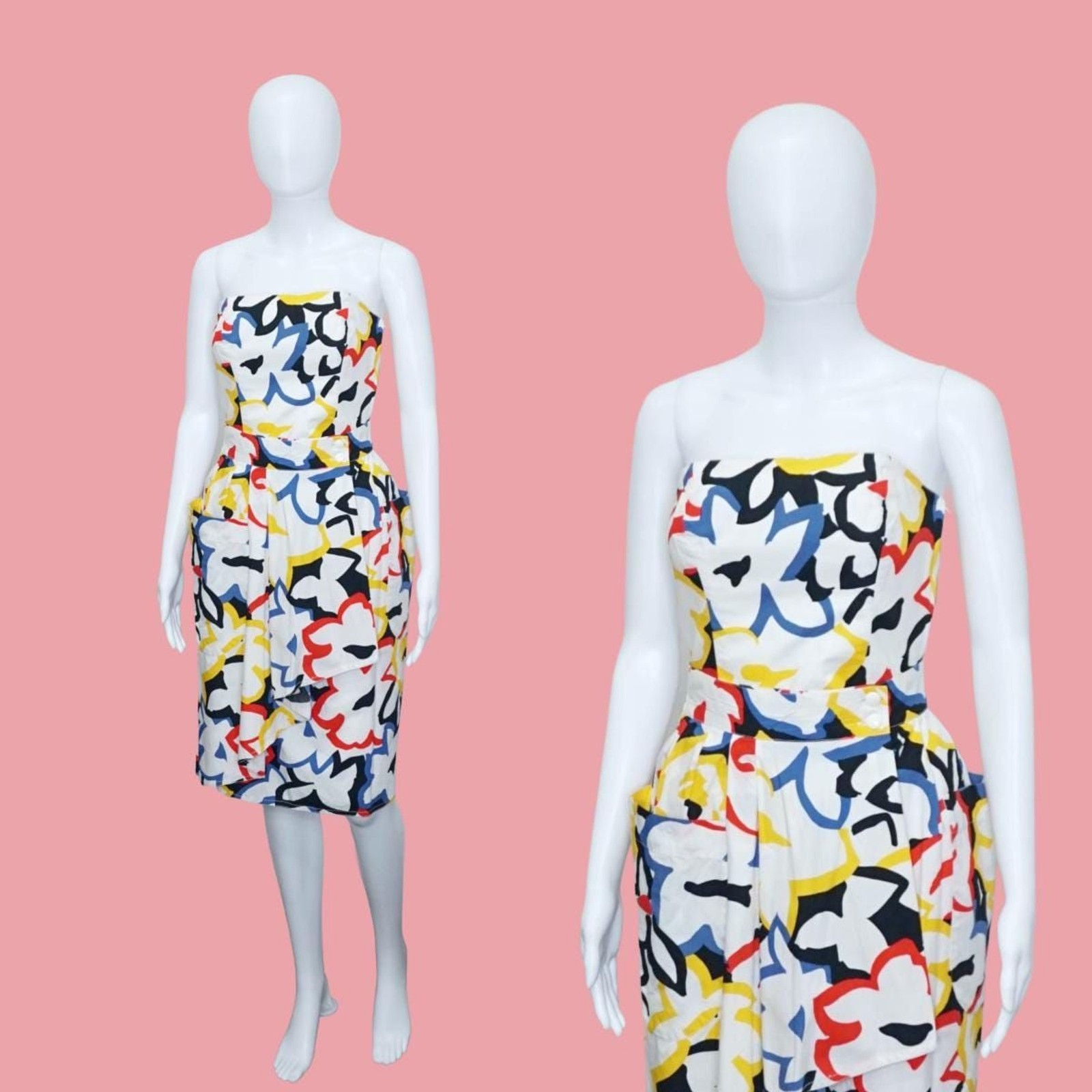 1980s GUY LAROCHE ENSEMBLE. Abstract Floral Print Two Piece Set. Extra Small