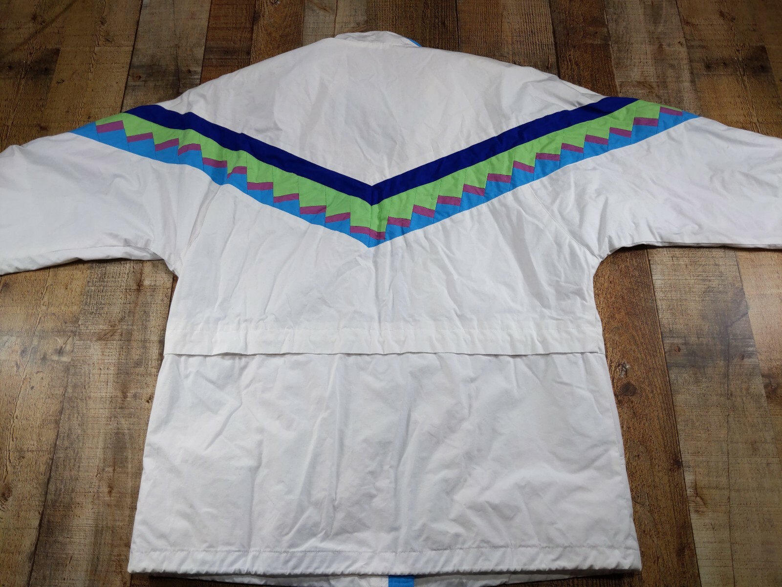 Vtg 80s London Fog Womens L Ski Jacket White Green Purple Aztec look bright colo