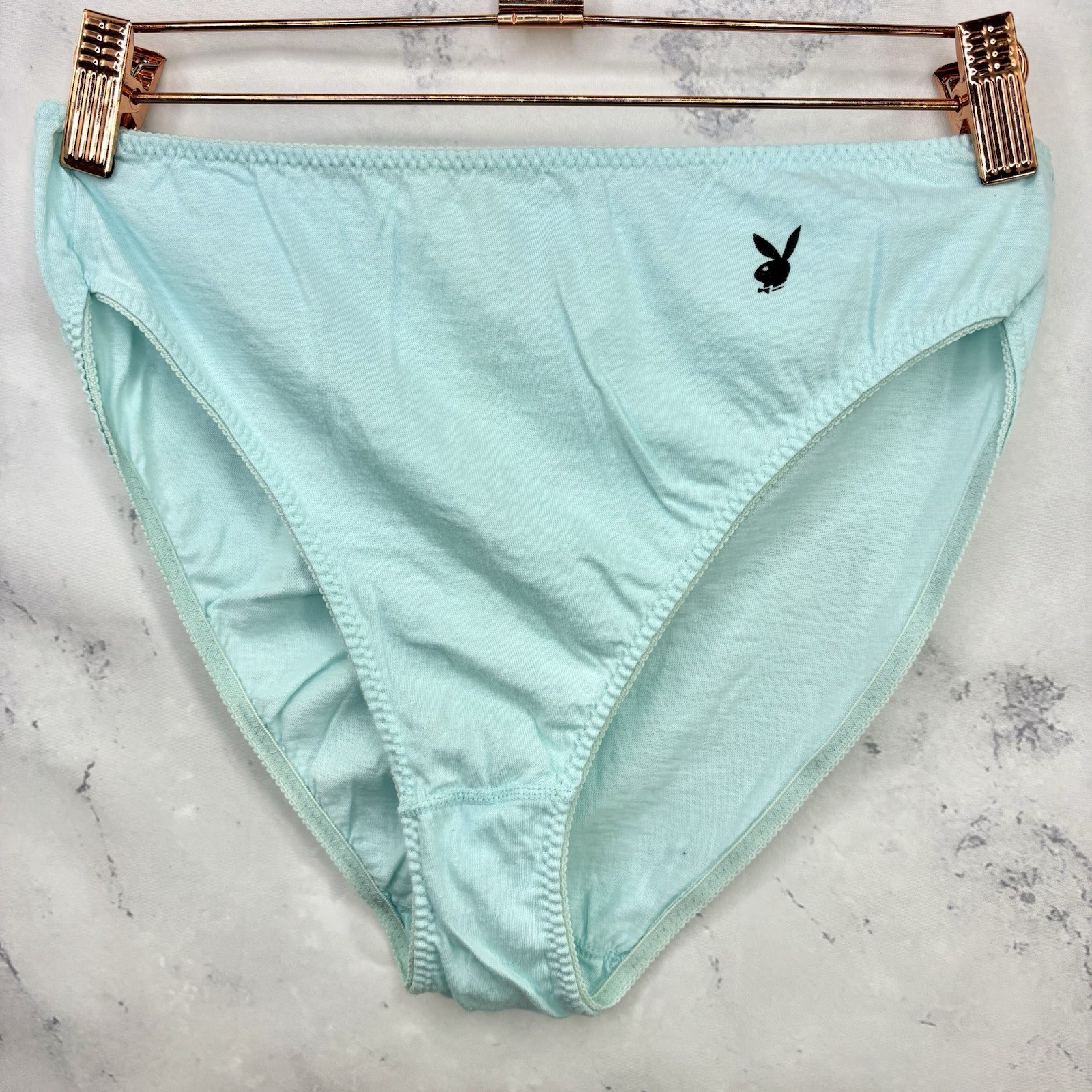 Vtg 80s Playboy Playmate Cotton Hi Cut Undies S M 6 Baby Blue Hong Kong Panties